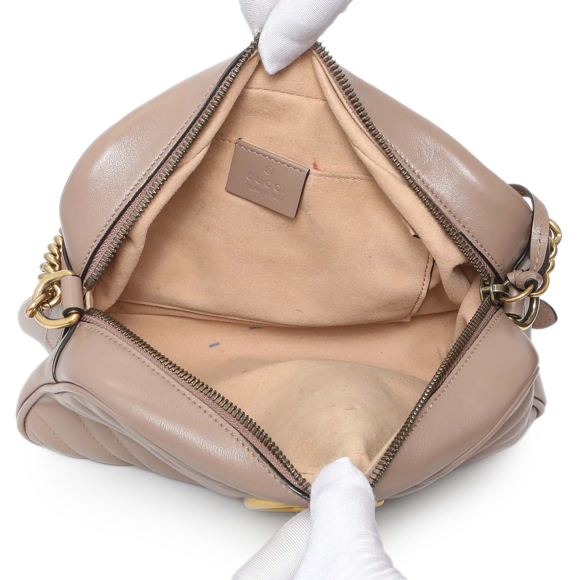 Gucci Porcelain Rose Calfskin Matelasse Small GG Marmont Chain Shoulder Bag