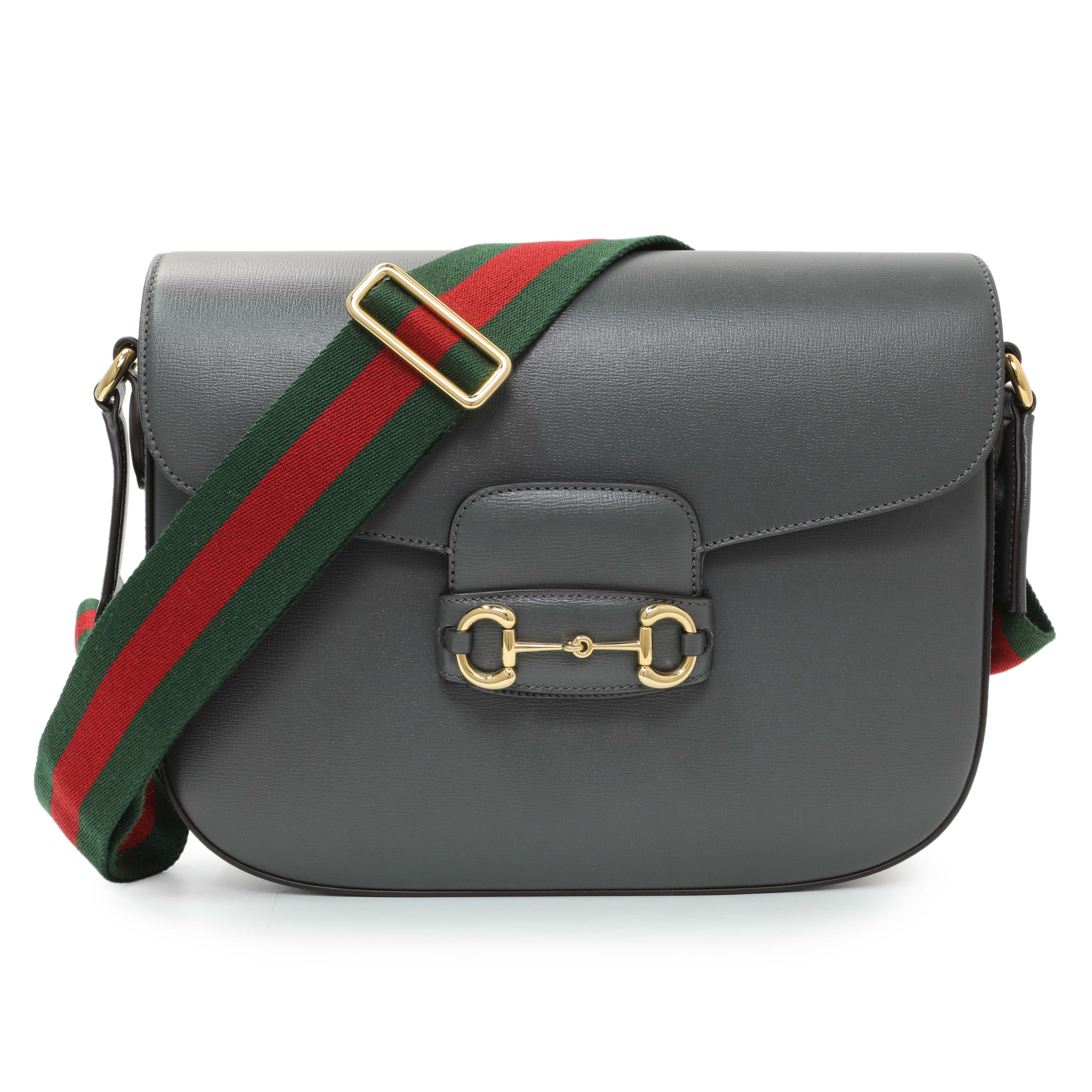Gucci Grey Calfskin Large Horsebit 1955 Shoulder Bag