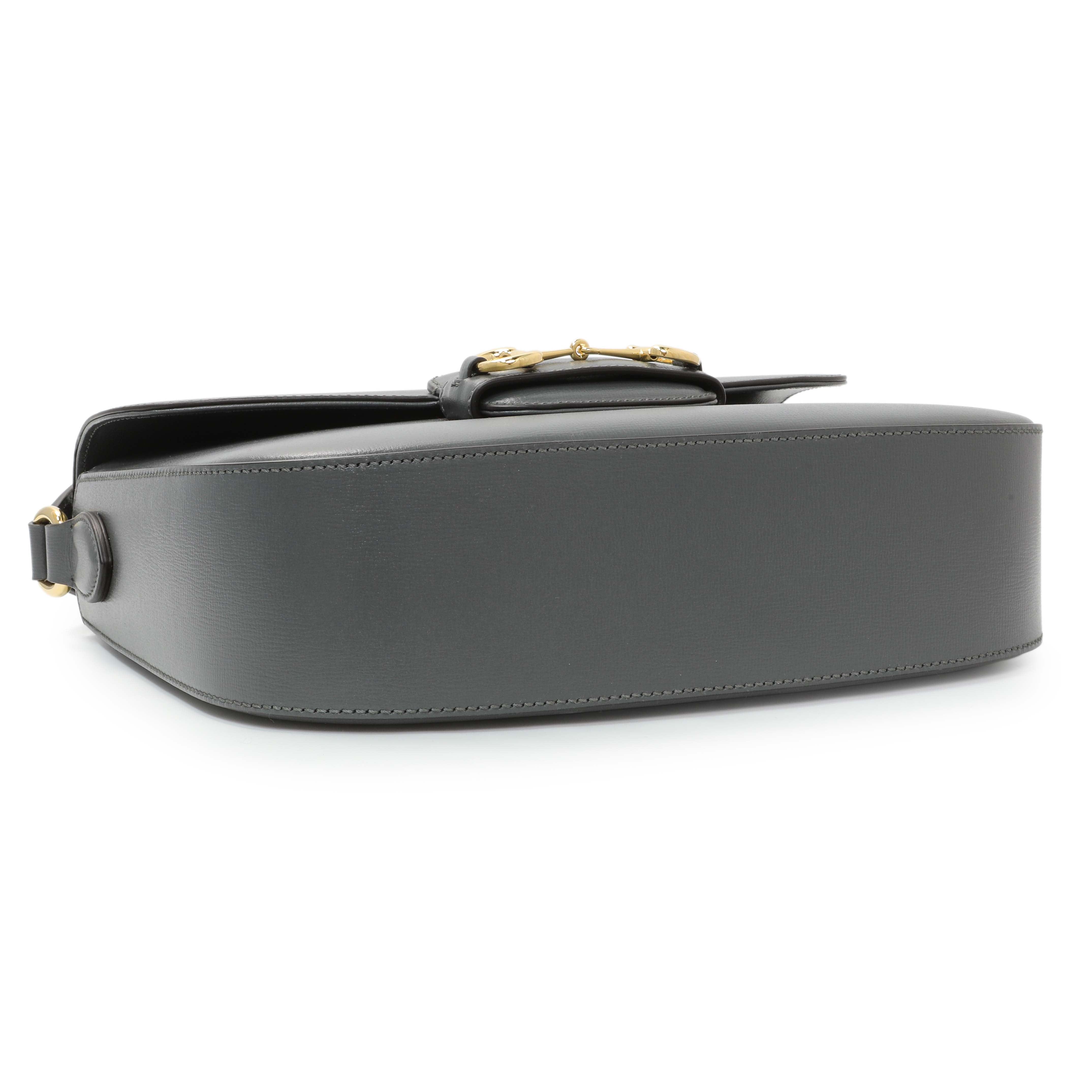 Gucci Grey Calfskin Large Horsebit 1955 Shoulder Bag