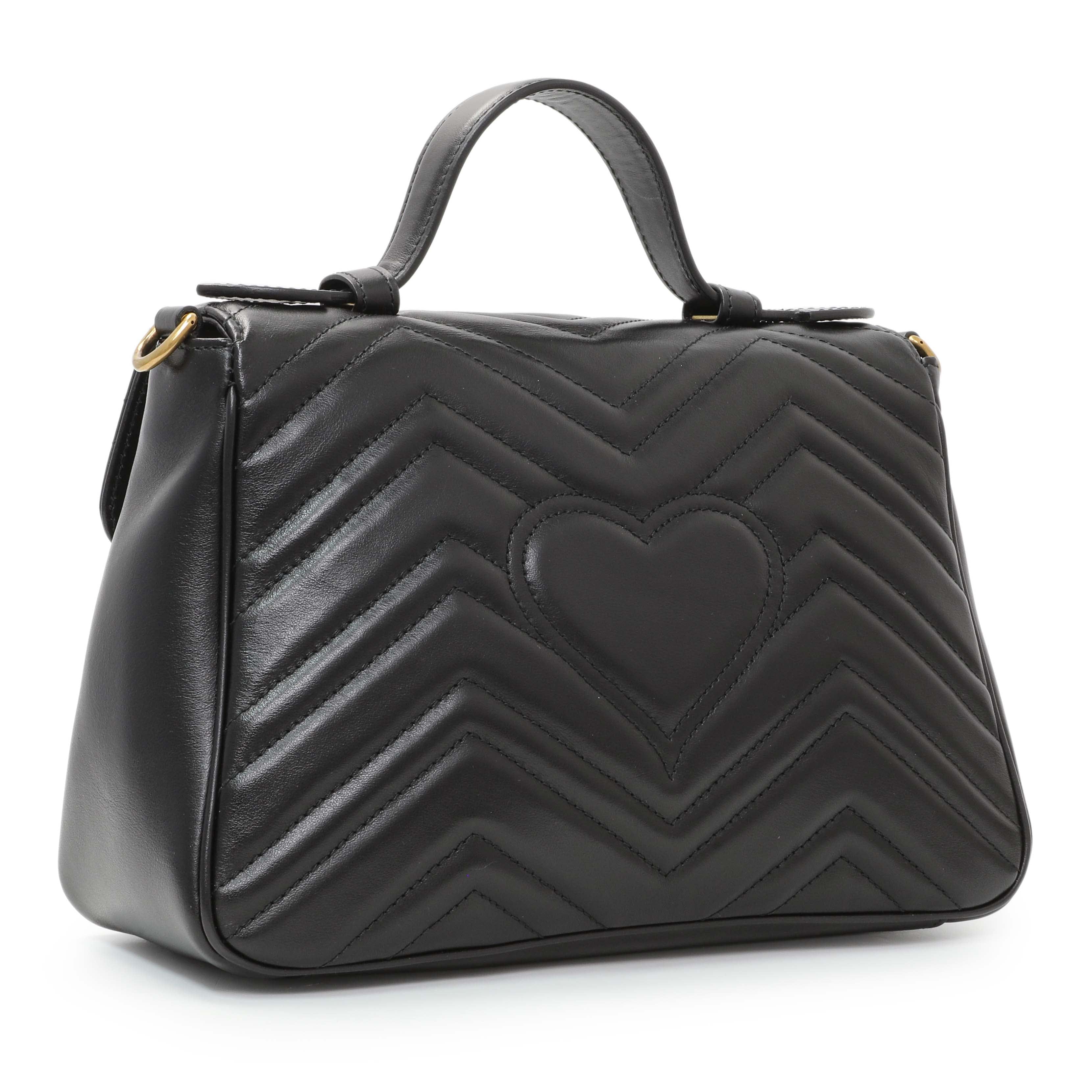 Gucci Black Calfskin Matelasse Small GG Marmont Top Handle Shoulder Bag