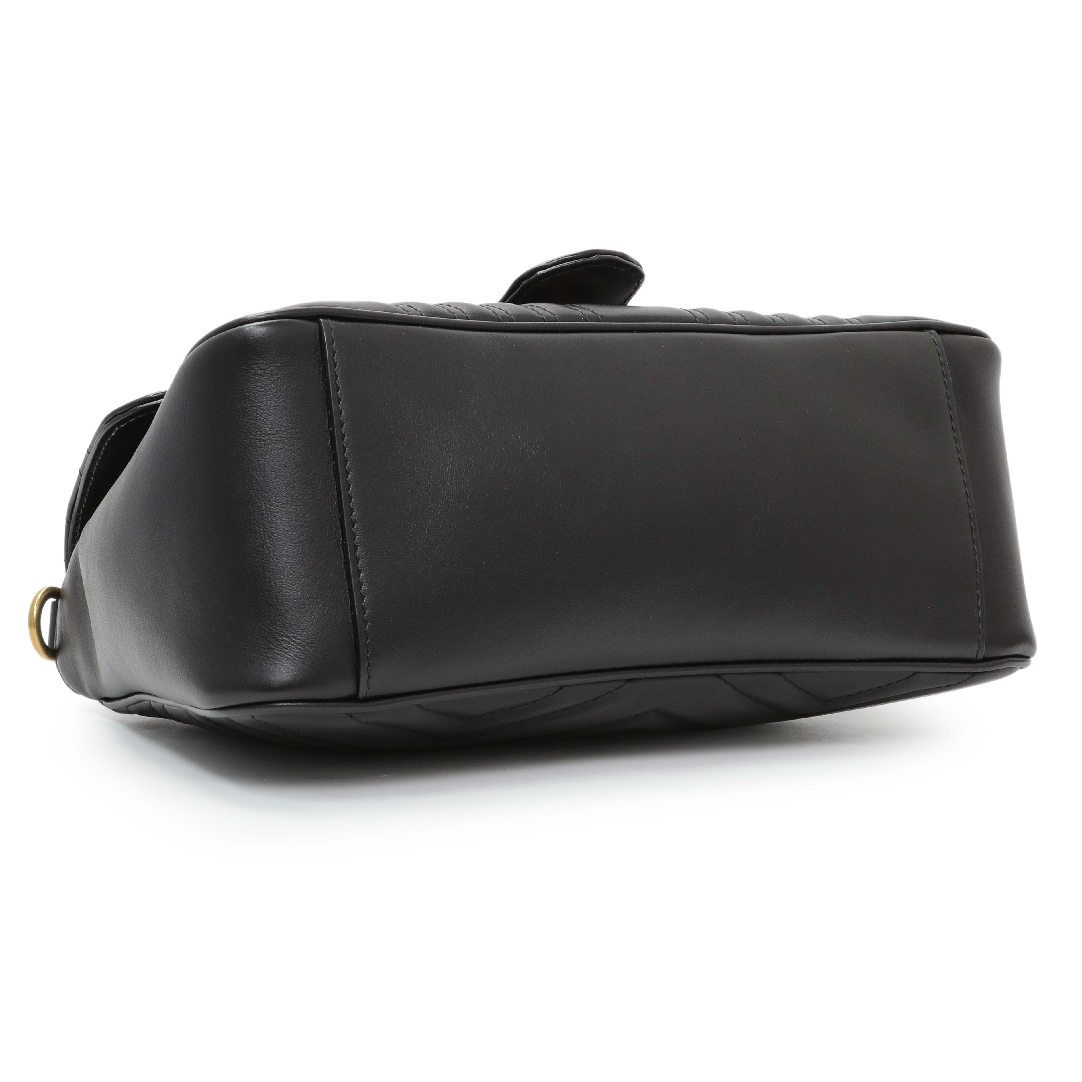 Gucci Black Calfskin Matelasse Small GG Marmont Top Handle Shoulder Bag