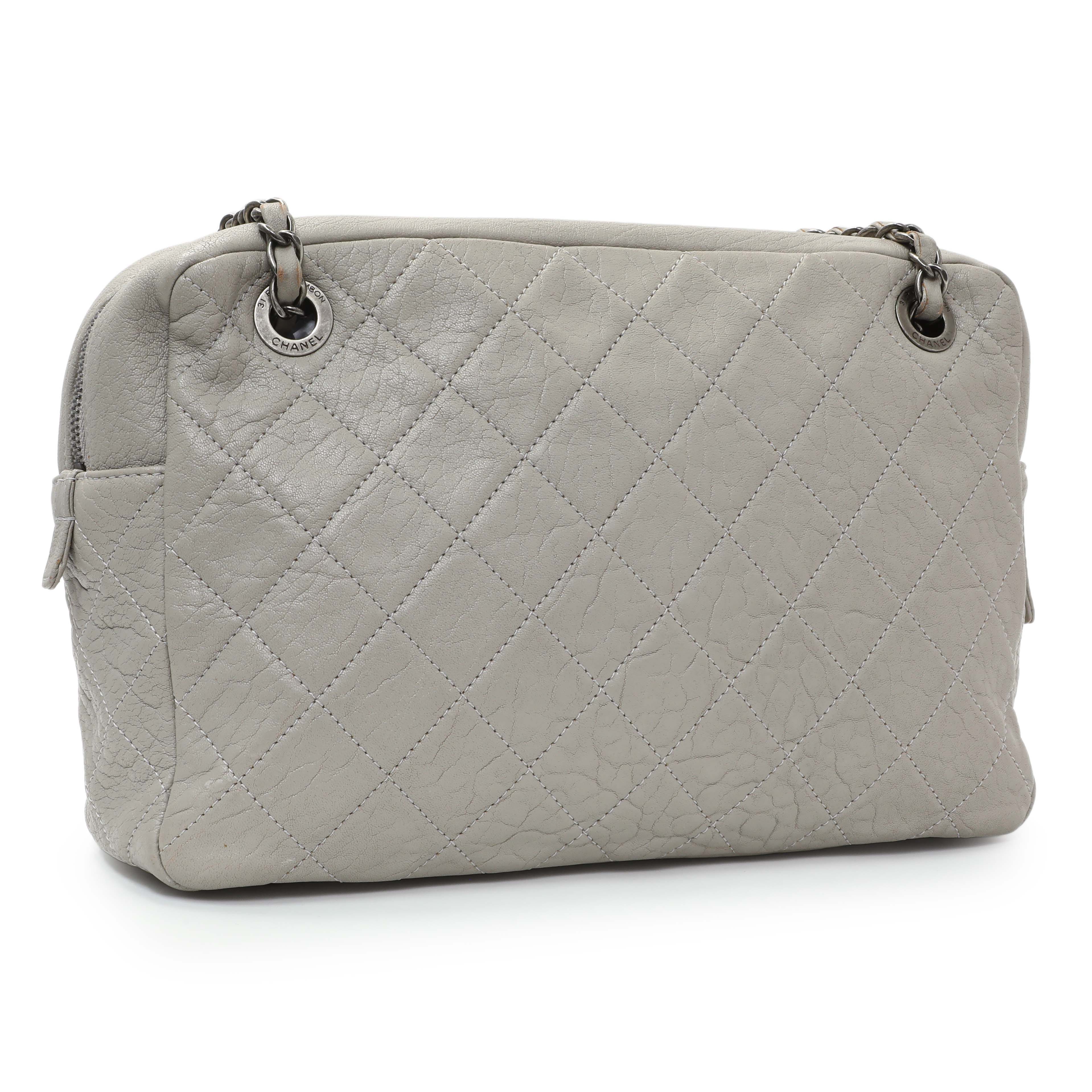 Chanel Grey Quilted Goatskin Chain Shoulder Bag