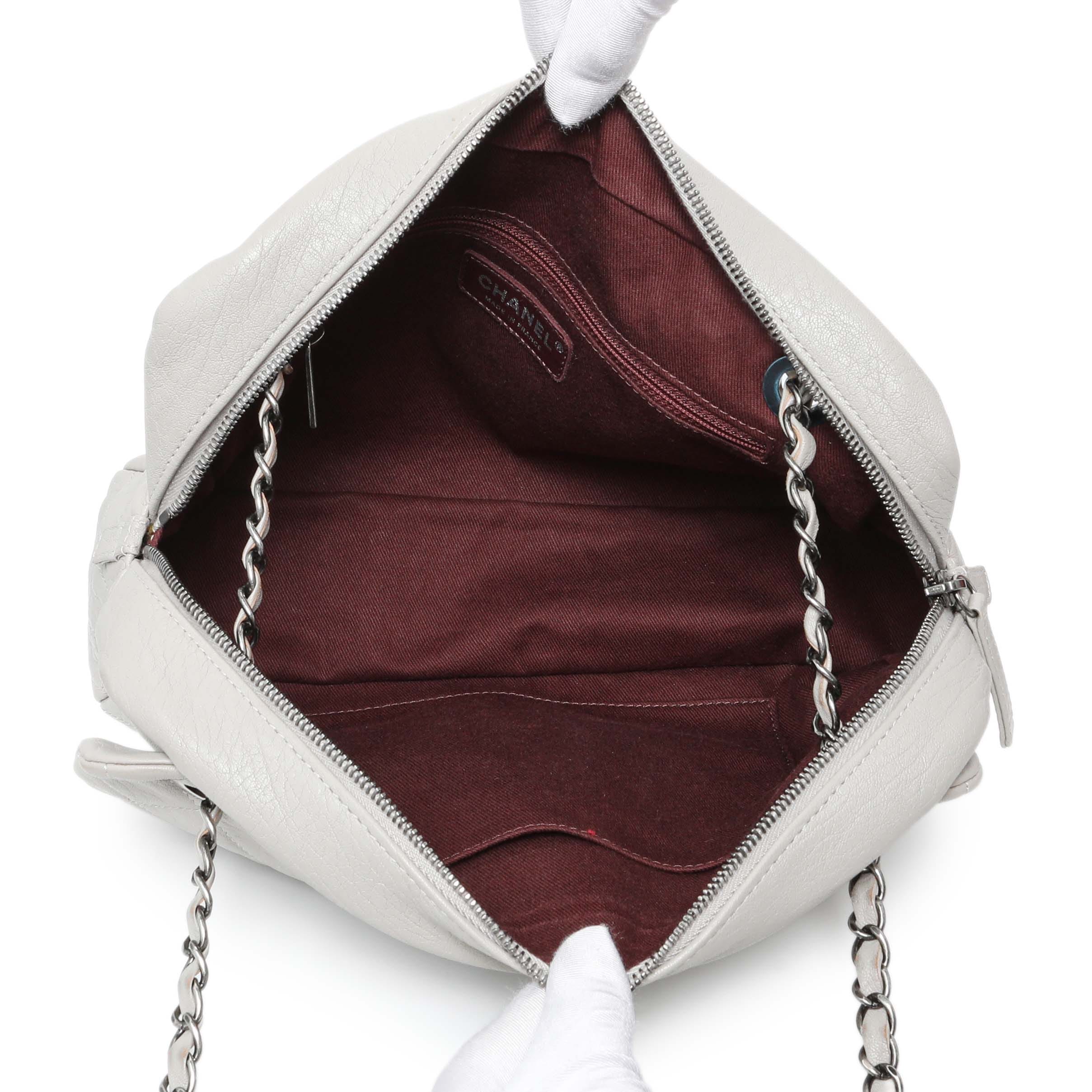 Chanel Grey Quilted Goatskin Chain Shoulder Bag