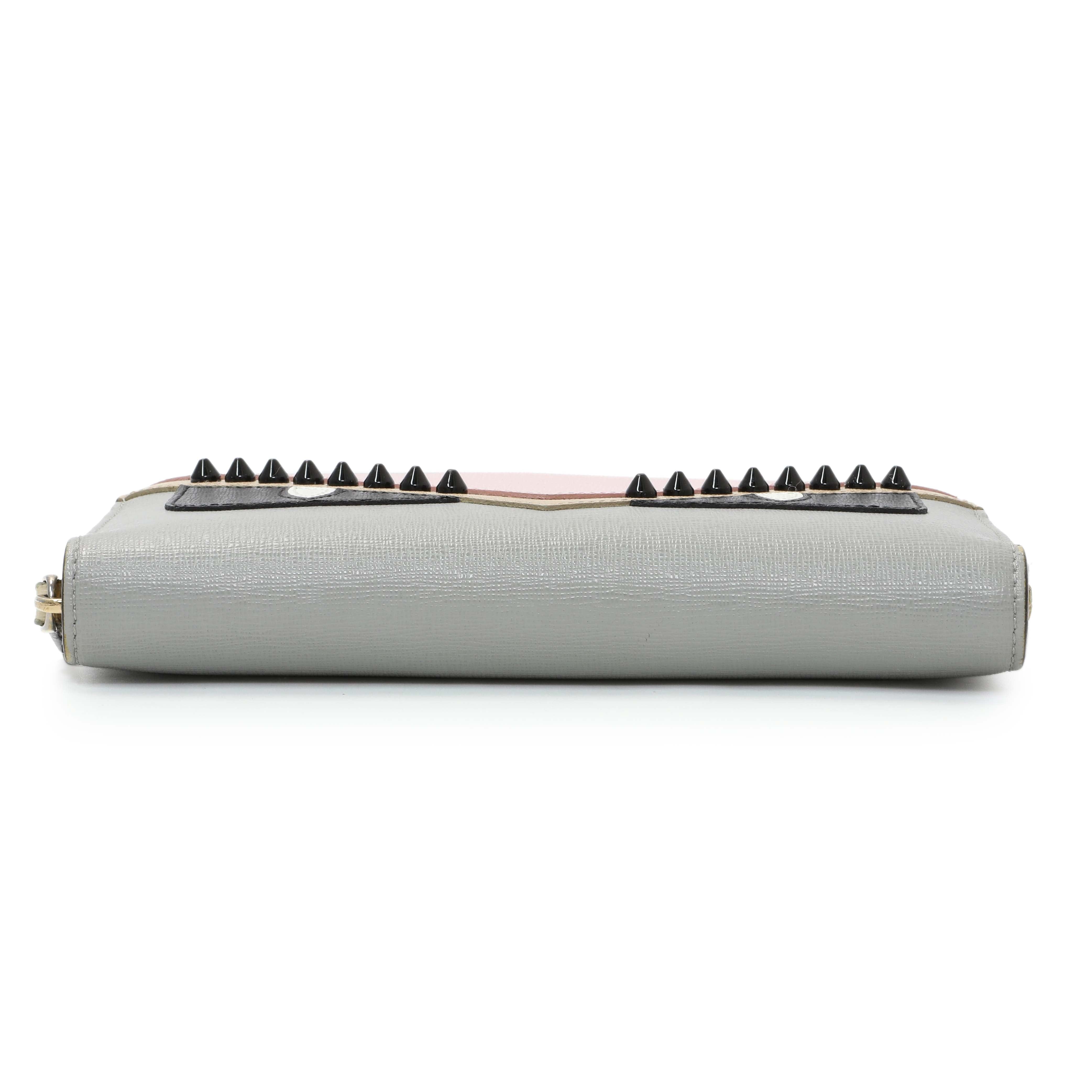 Fendi Vitello Elite Monster Eyes Studded Zip Around Wallet