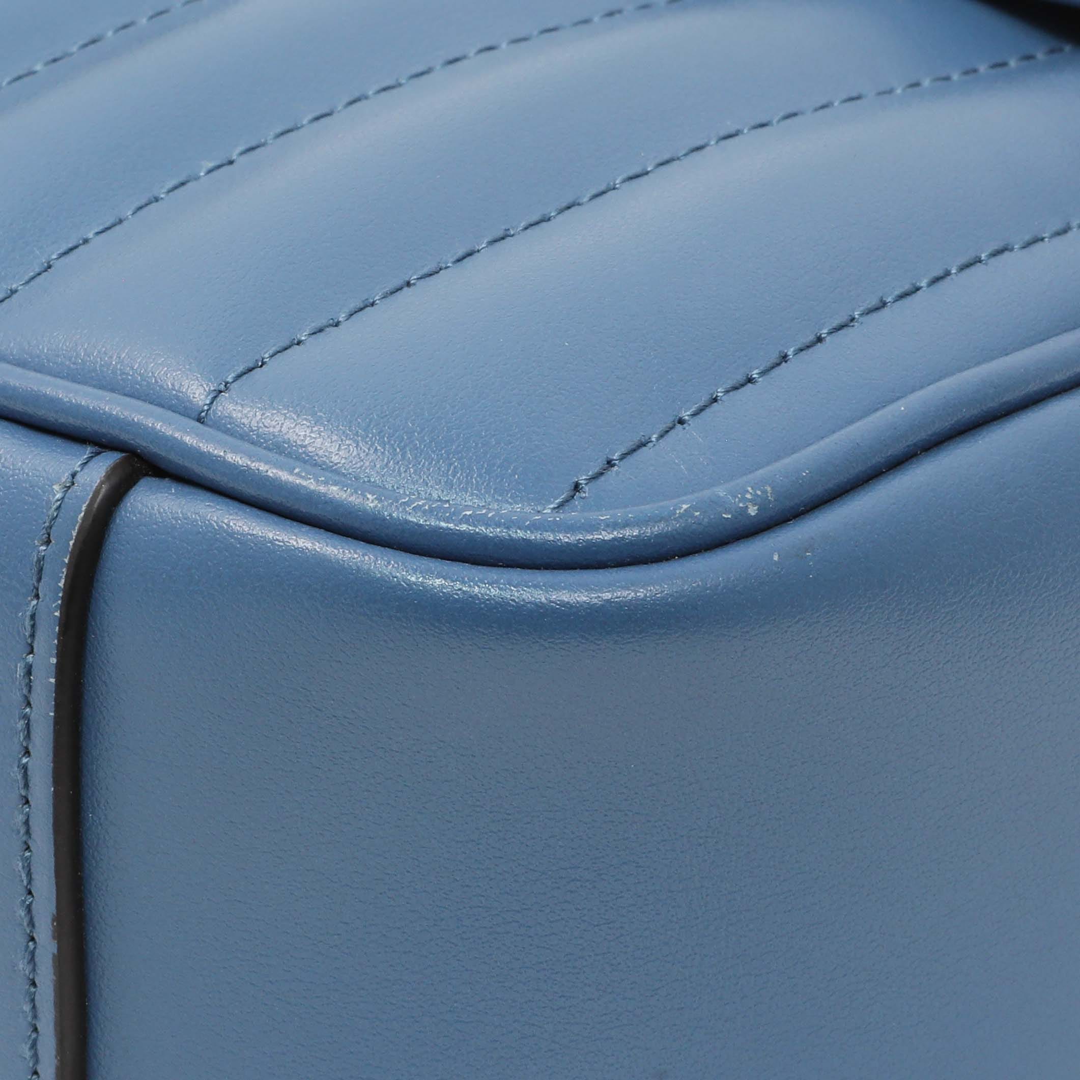 Gucci Blue Calfskin Matelasse Aria Small GG Marmont Shoulder Bag