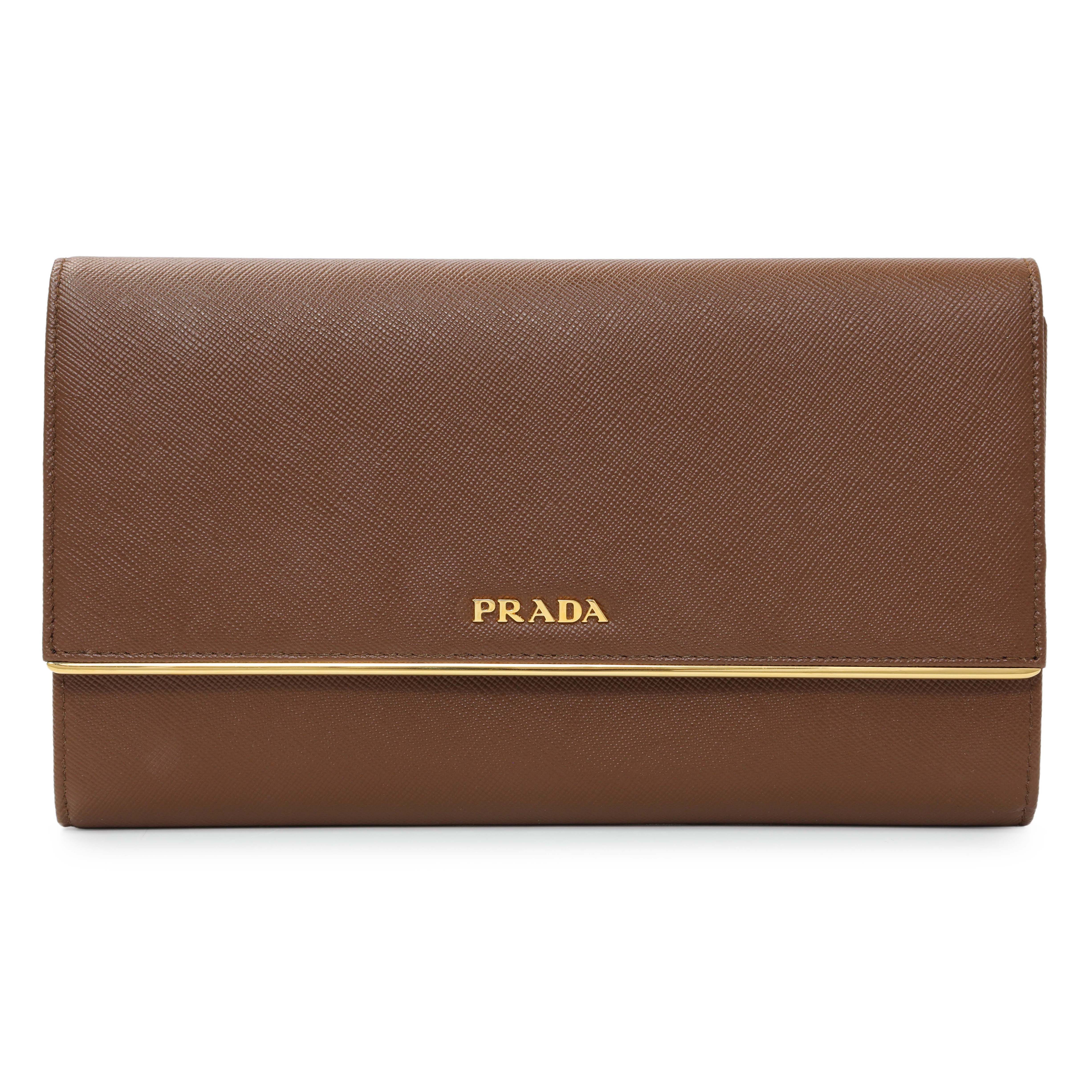 Prada Brown Saffiano Continental Flap Wallet