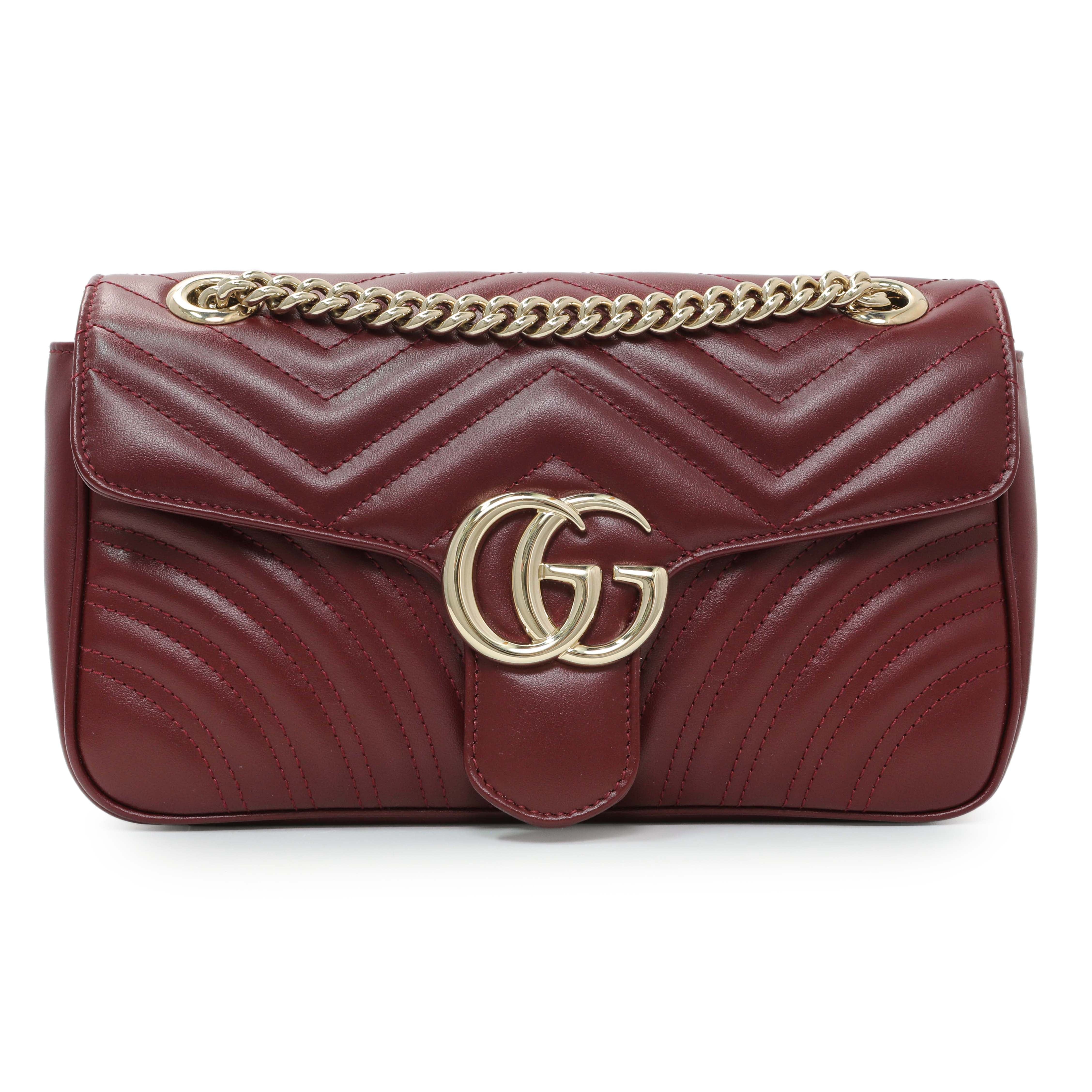 Gucci Rosso Ancora Red Calfskin Matelasse Medium GG Marmont Shoulder Bag