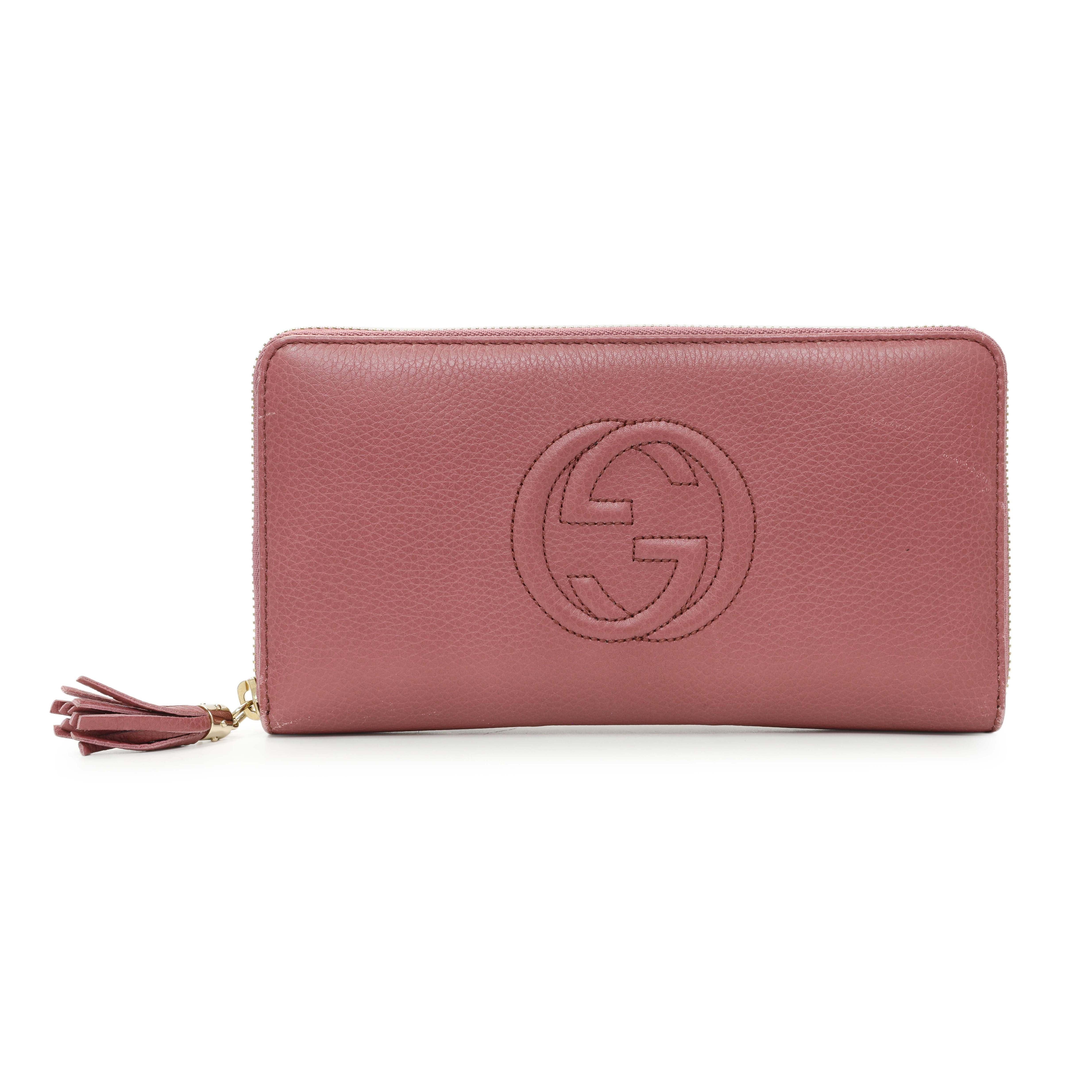 Gucci Rose Pebbled Calfskin Soho Zip Around Wallet