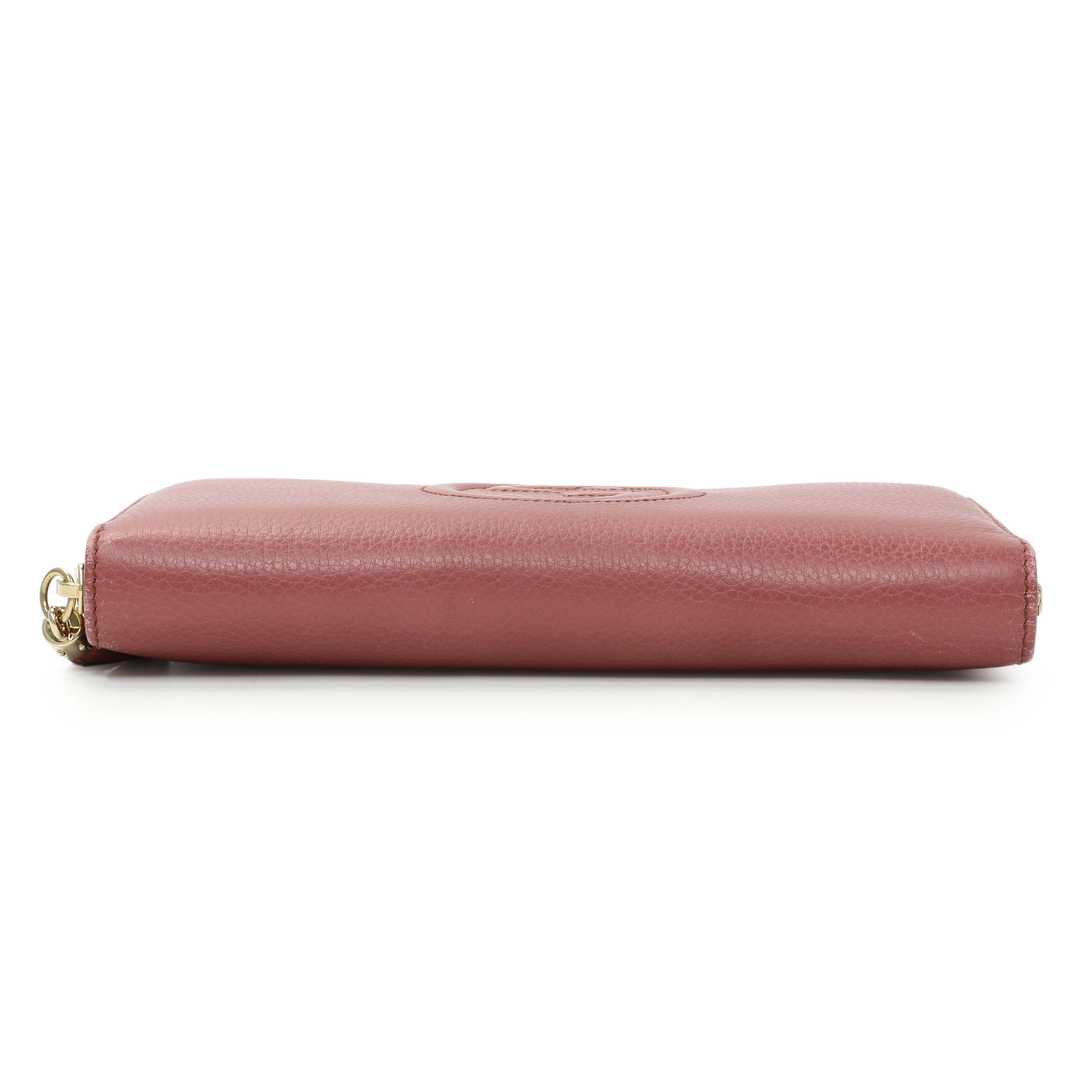 Gucci Rose Pebbled Calfskin Soho Zip Around Wallet