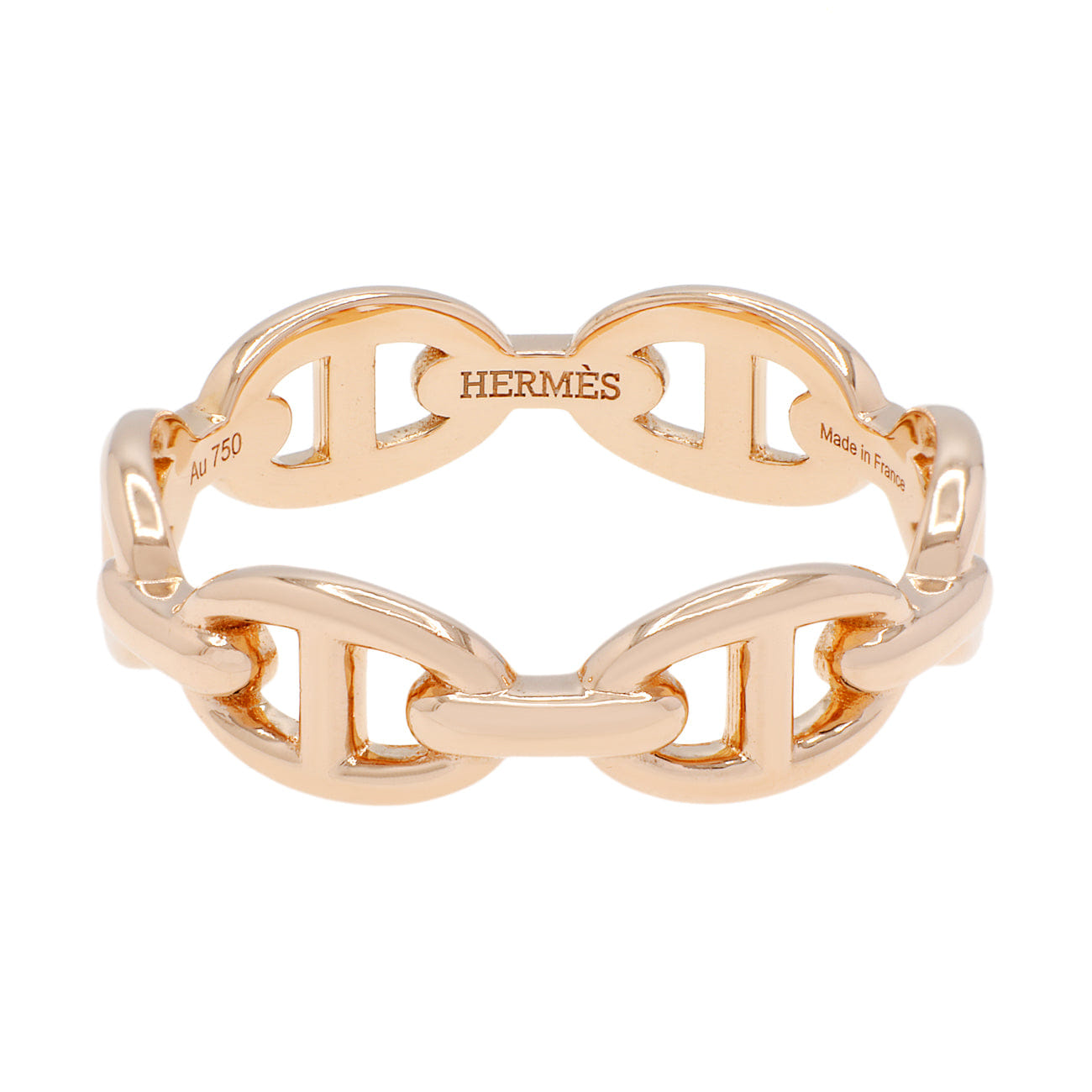 Hermes 18K Rose Gold PM Chaine d'Ancre Enchainee Ring