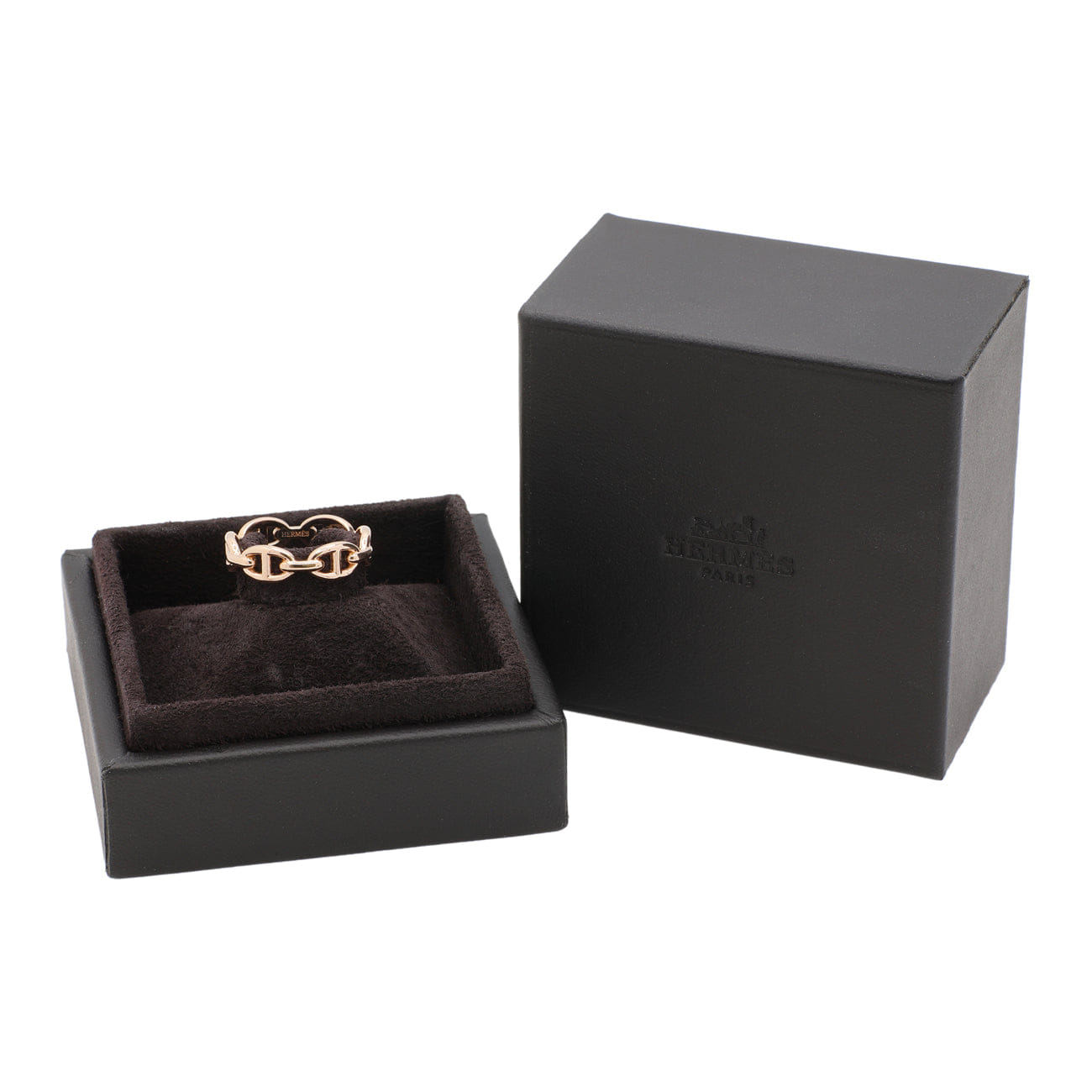 Hermes 18K Rose Gold PM Chaine d'Ancre Enchainee Ring