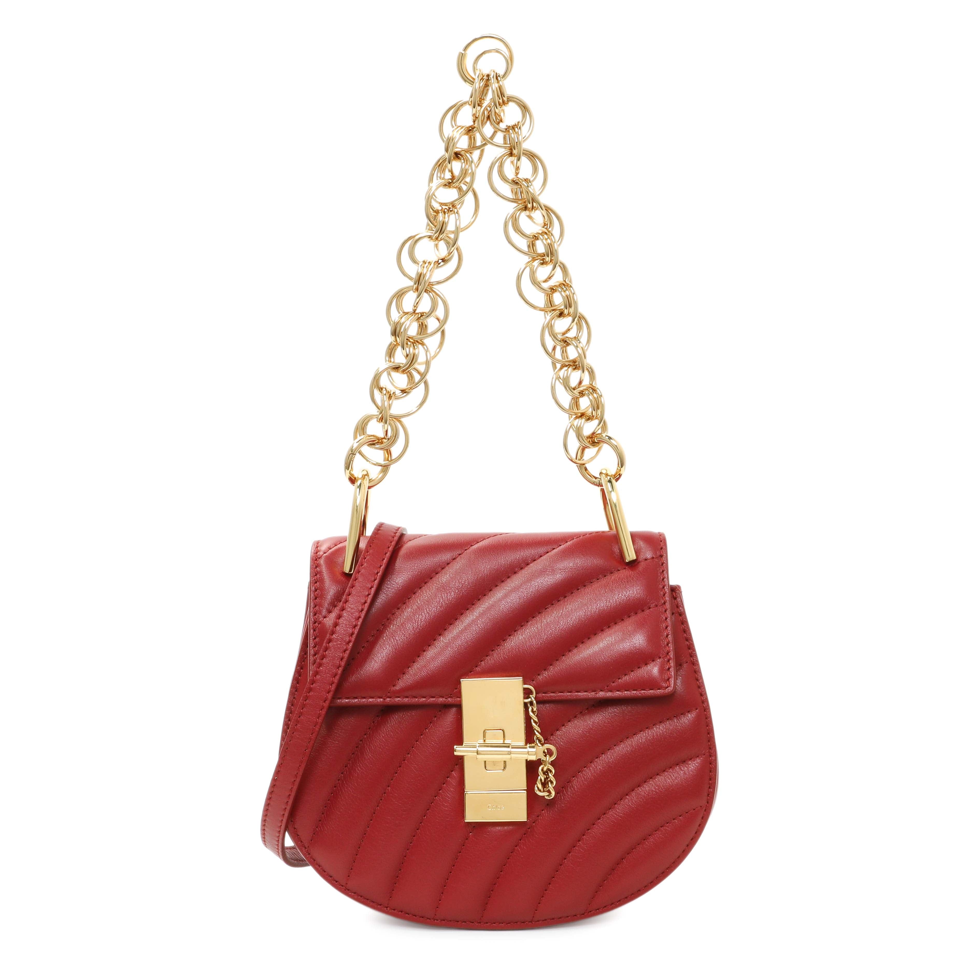 Chloe Red Calfskin Quilted Mini Drew Bijou Shoulder Bag