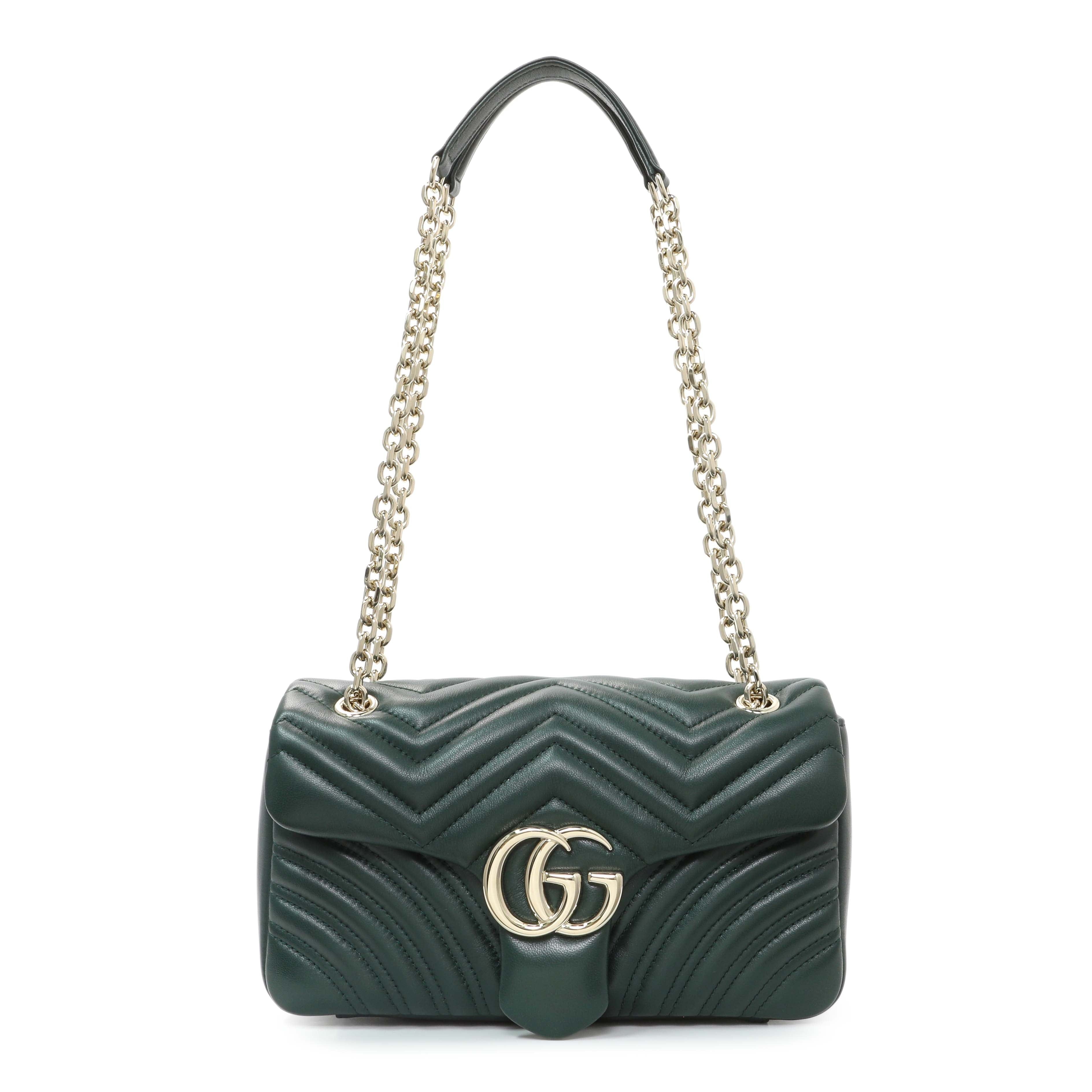 Gucci Green Calfskin Matelasse Medium GG Marmont Shoulder Bag NM