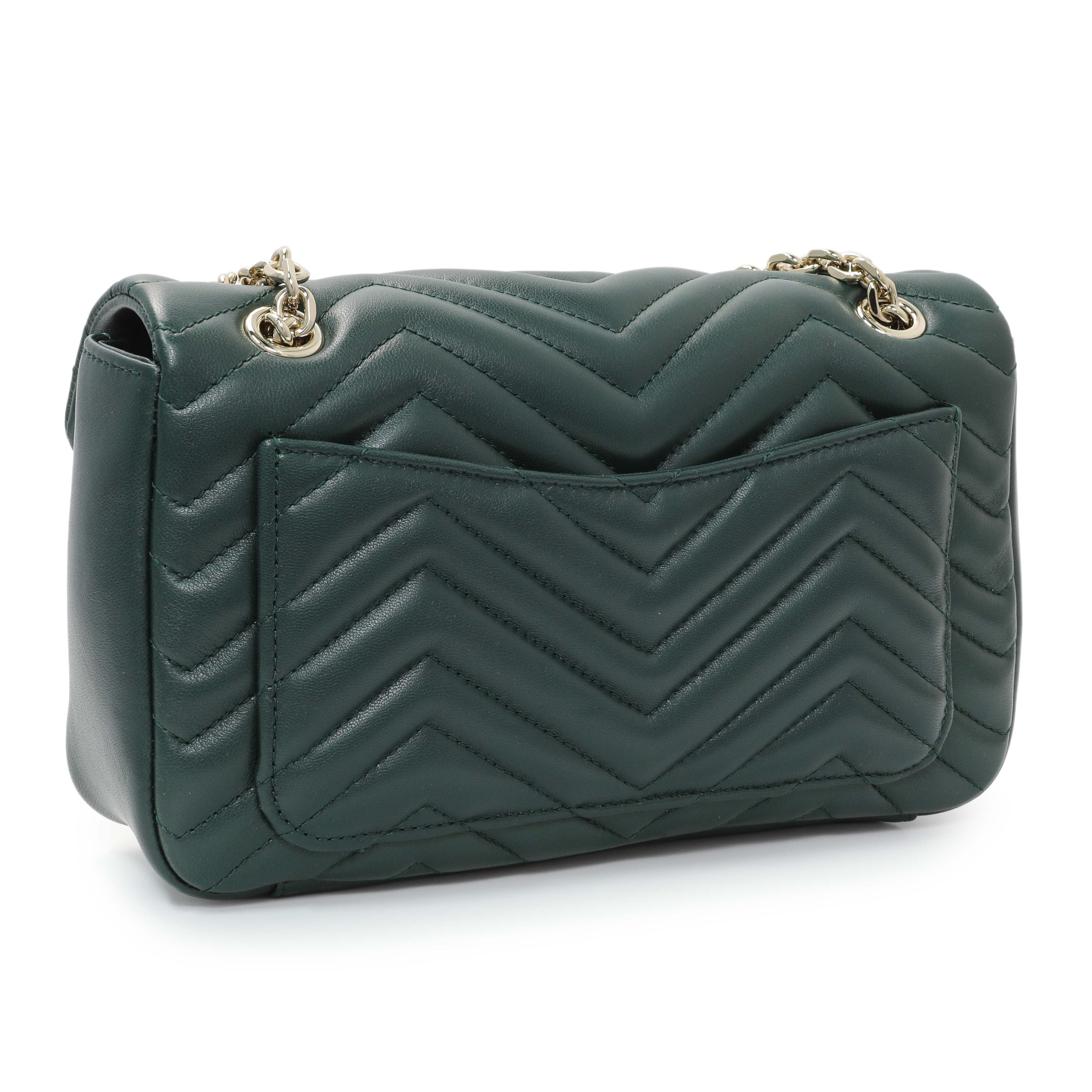 Gucci Green Calfskin Matelasse Medium GG Marmont Shoulder Bag NM