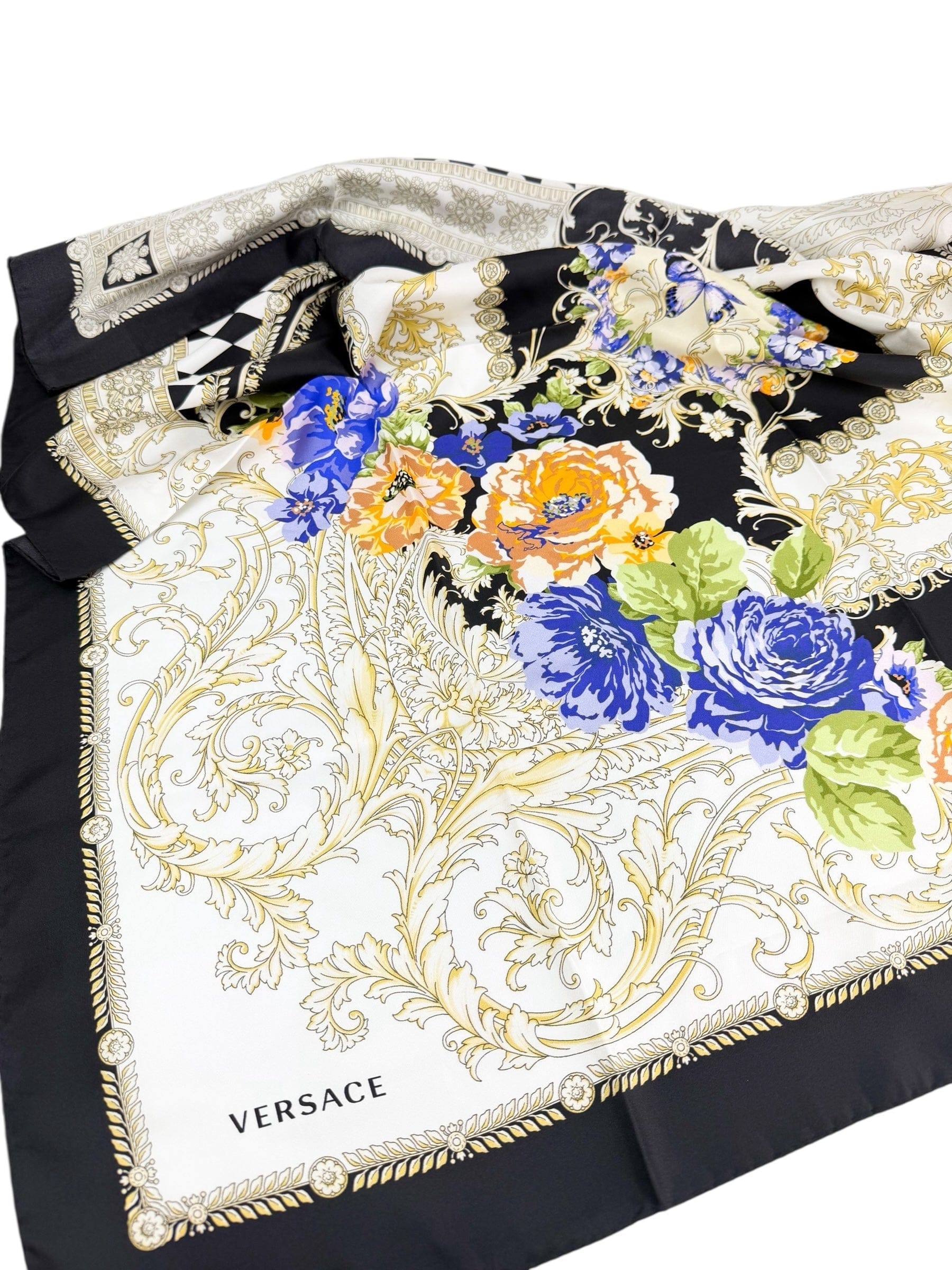 Versace Silk Baroque Butterfly Motif Scarf