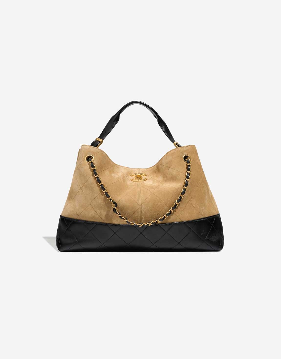 Chanel 25A Two-Tone Tote Bag Medium Suede / Lamb Beige / Black