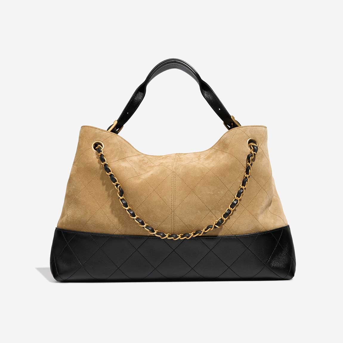 Chanel 25A Two-Tone Tote Bag Medium Suede / Lamb Beige / Black