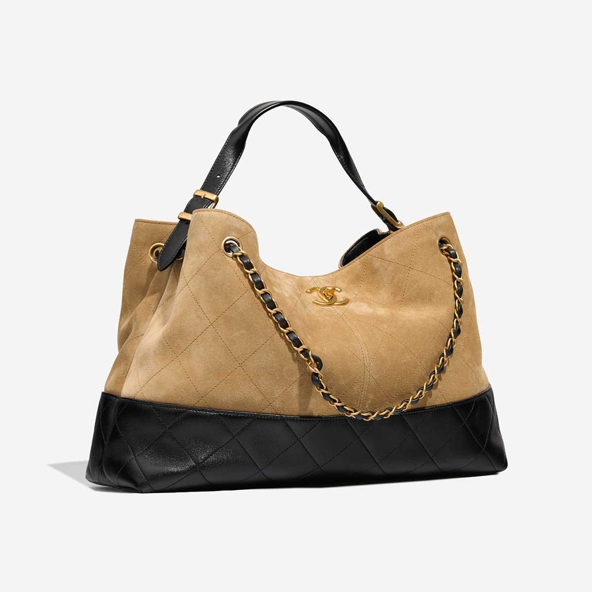 Chanel 25A Two-Tone Tote Bag Medium Suede / Lamb Beige / Black