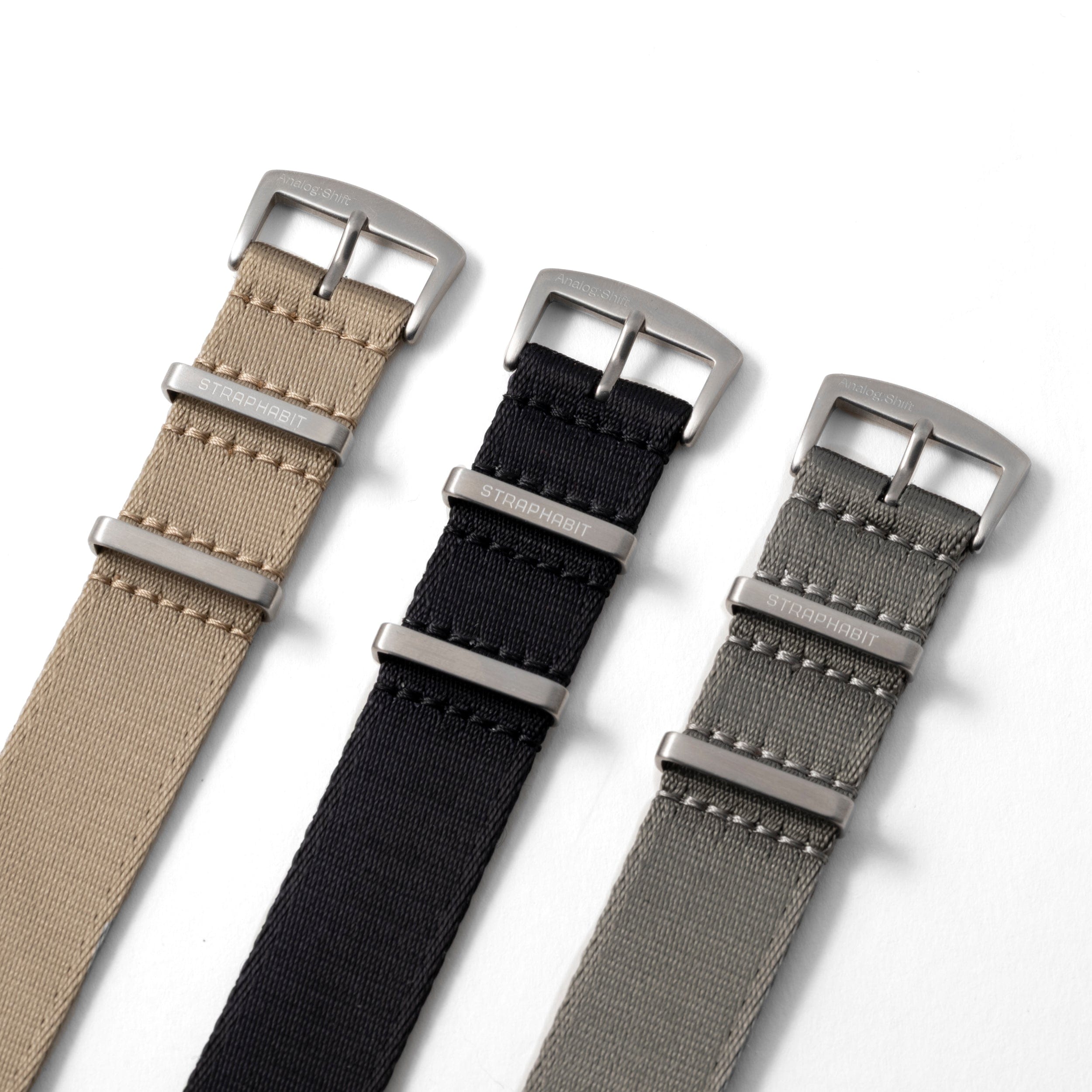 StrapHabit x Analog:Shift Black Seat Belt Pass-Through Military-Style Strap