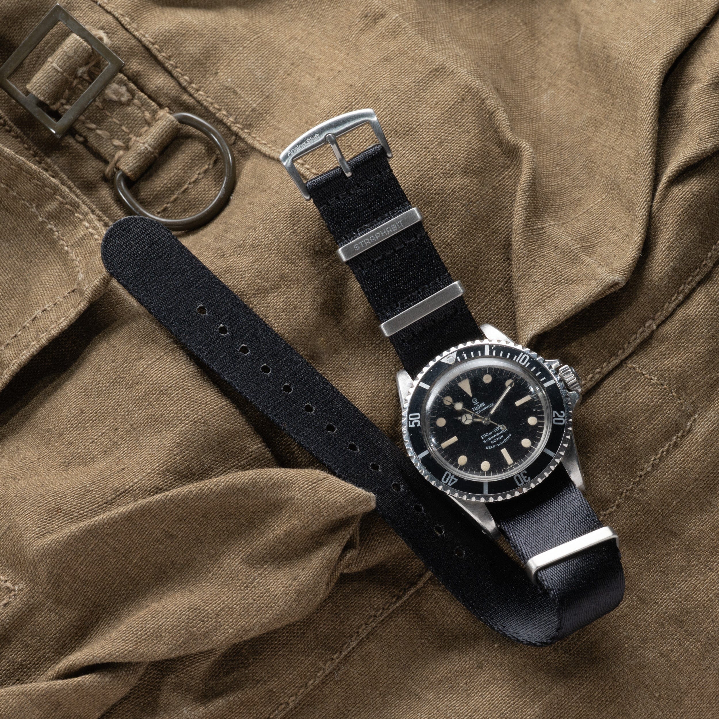 StrapHabit x Analog:Shift Black Seat Belt Pass-Through Military-Style Strap