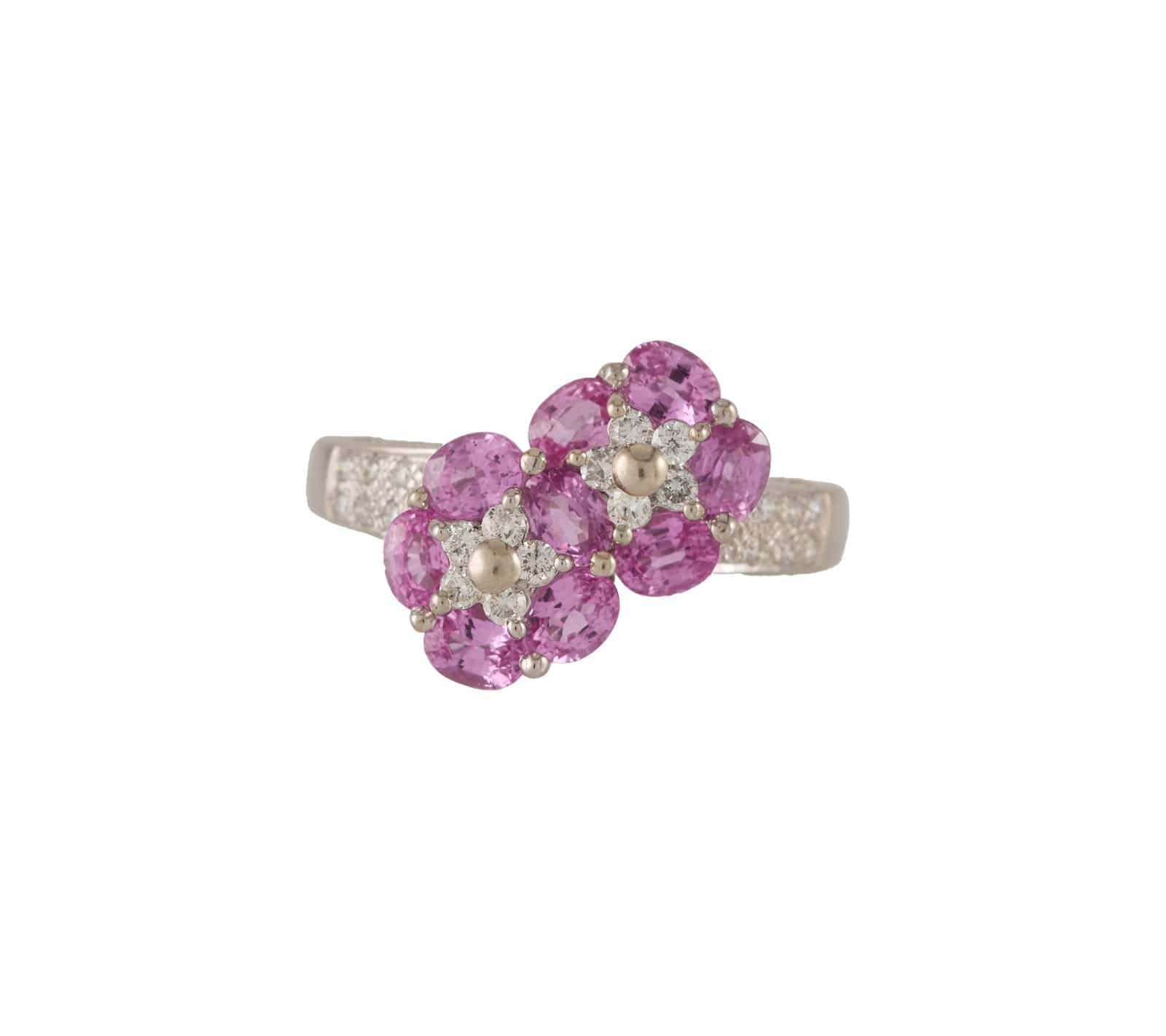 Le Vian 5.60ctw Pink Sapphire and 0.20ctw Diamond Flower Bypass Ring in 14K