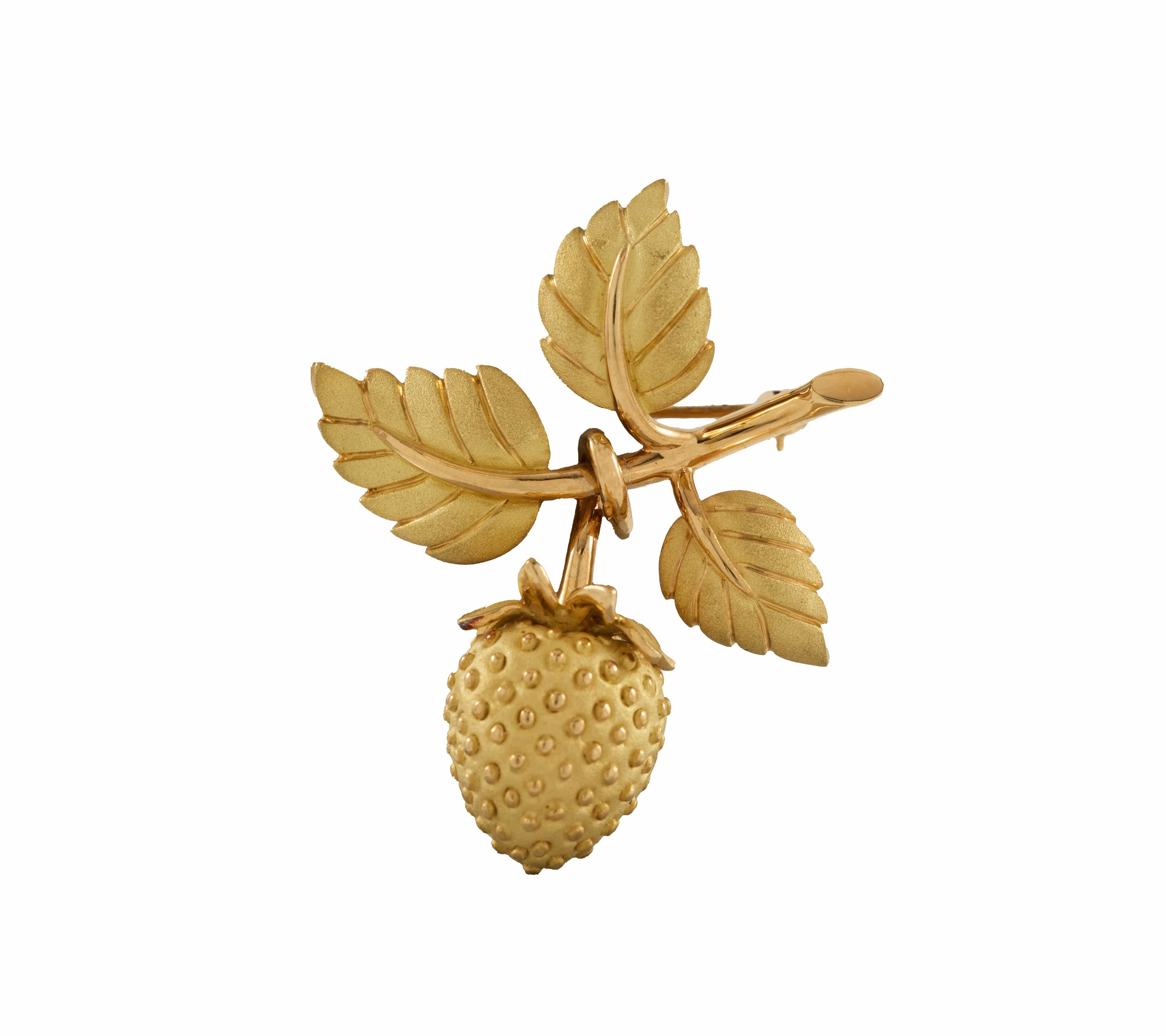 Tiffany & Co. Strawberry and Leaf Brooch in 18K