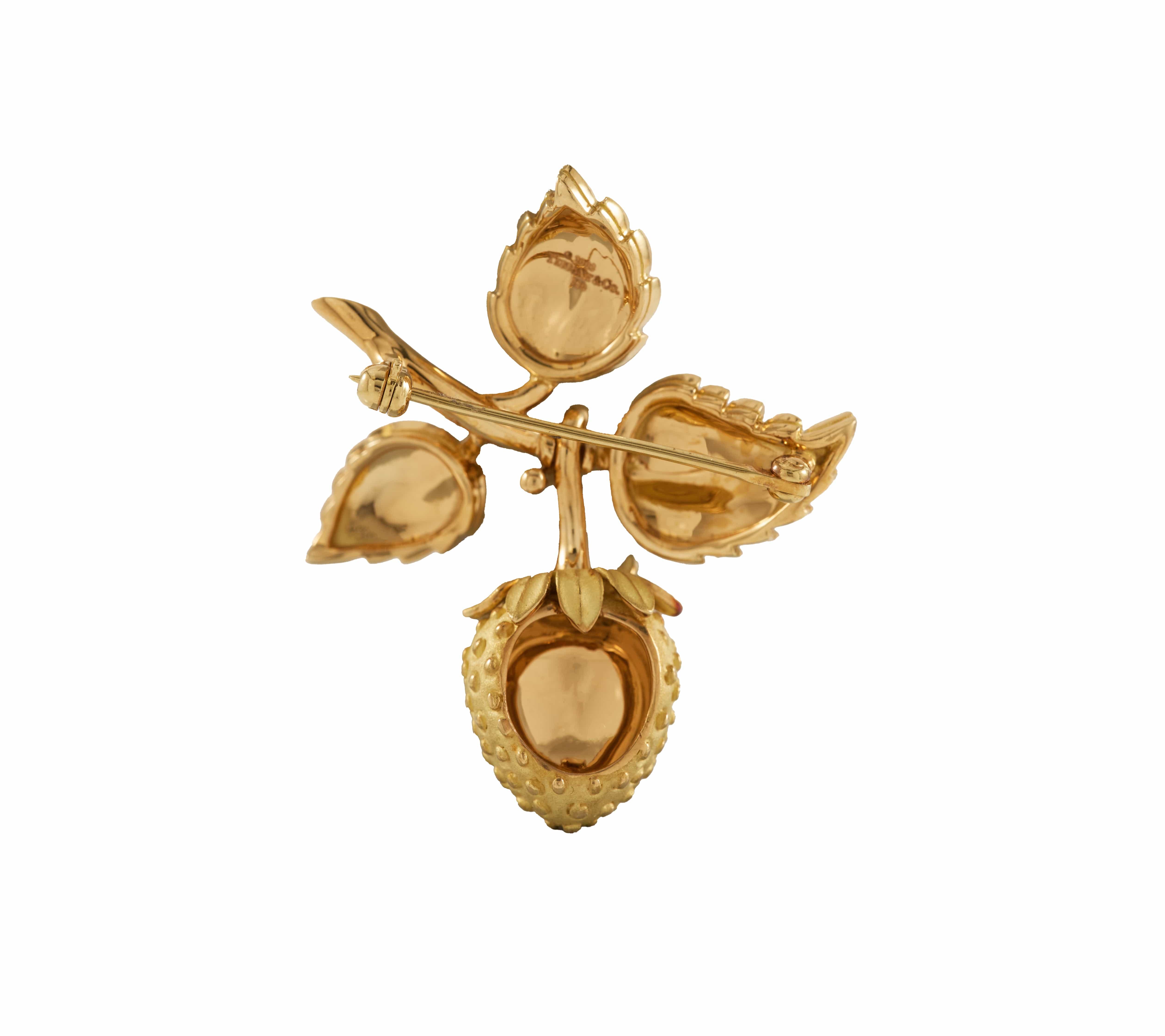 Tiffany & Co. Strawberry and Leaf Brooch in 18K