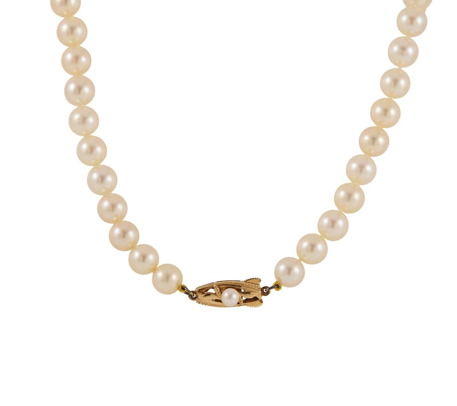 Mikimoto 7.0MM Akoya Cultured Pearl Strand Necklace in 14K W/Pouch