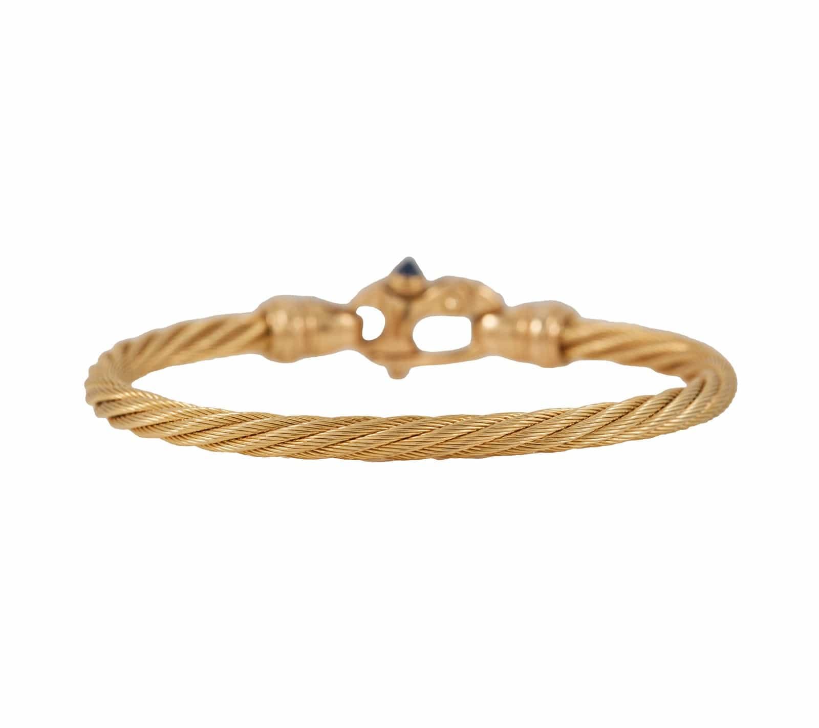 Guy Beard Twisted Rope Sapphire Cabochon Bangle Bracelet in 14K