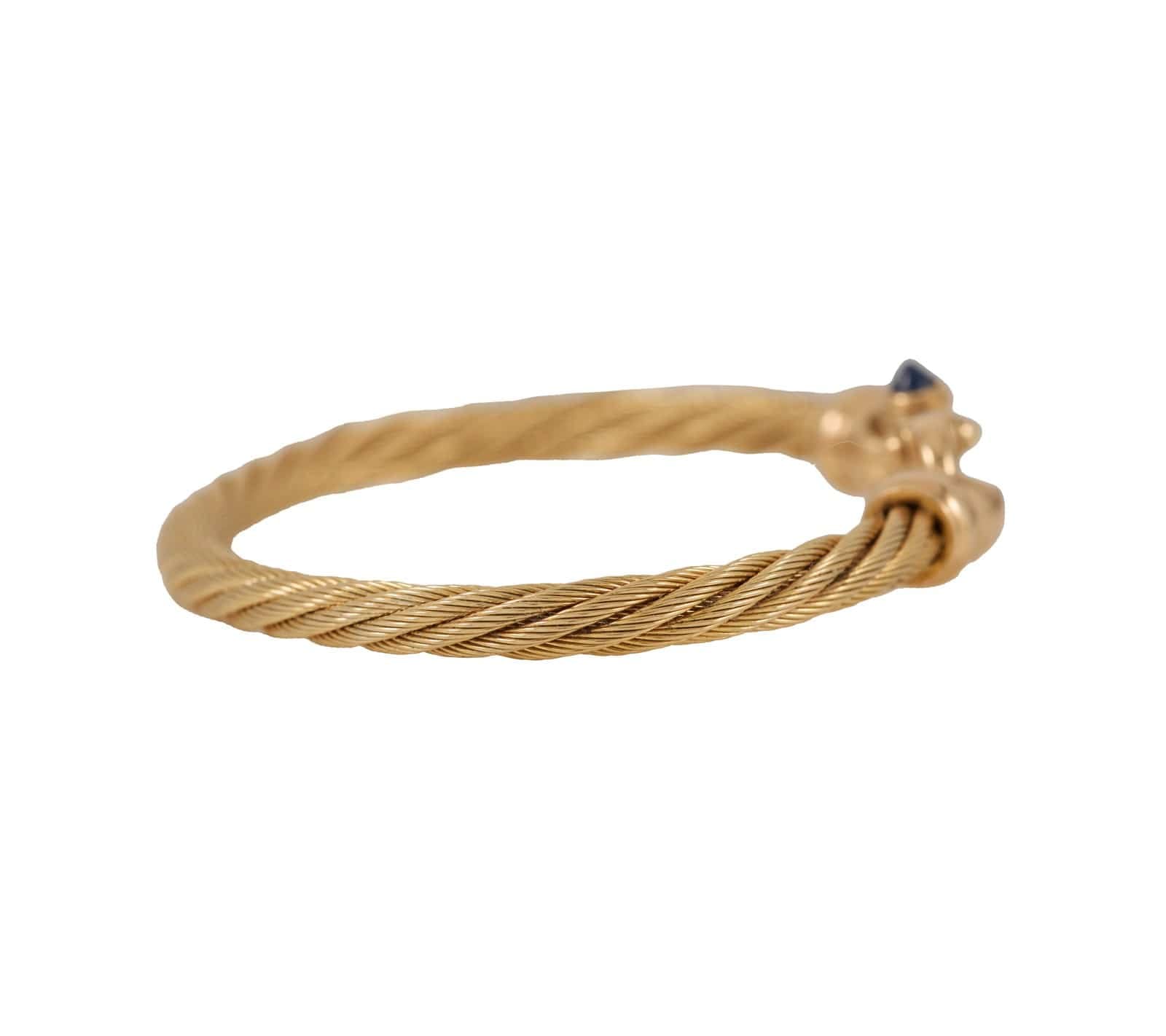 Guy Beard Twisted Rope Sapphire Cabochon Bangle Bracelet in 14K