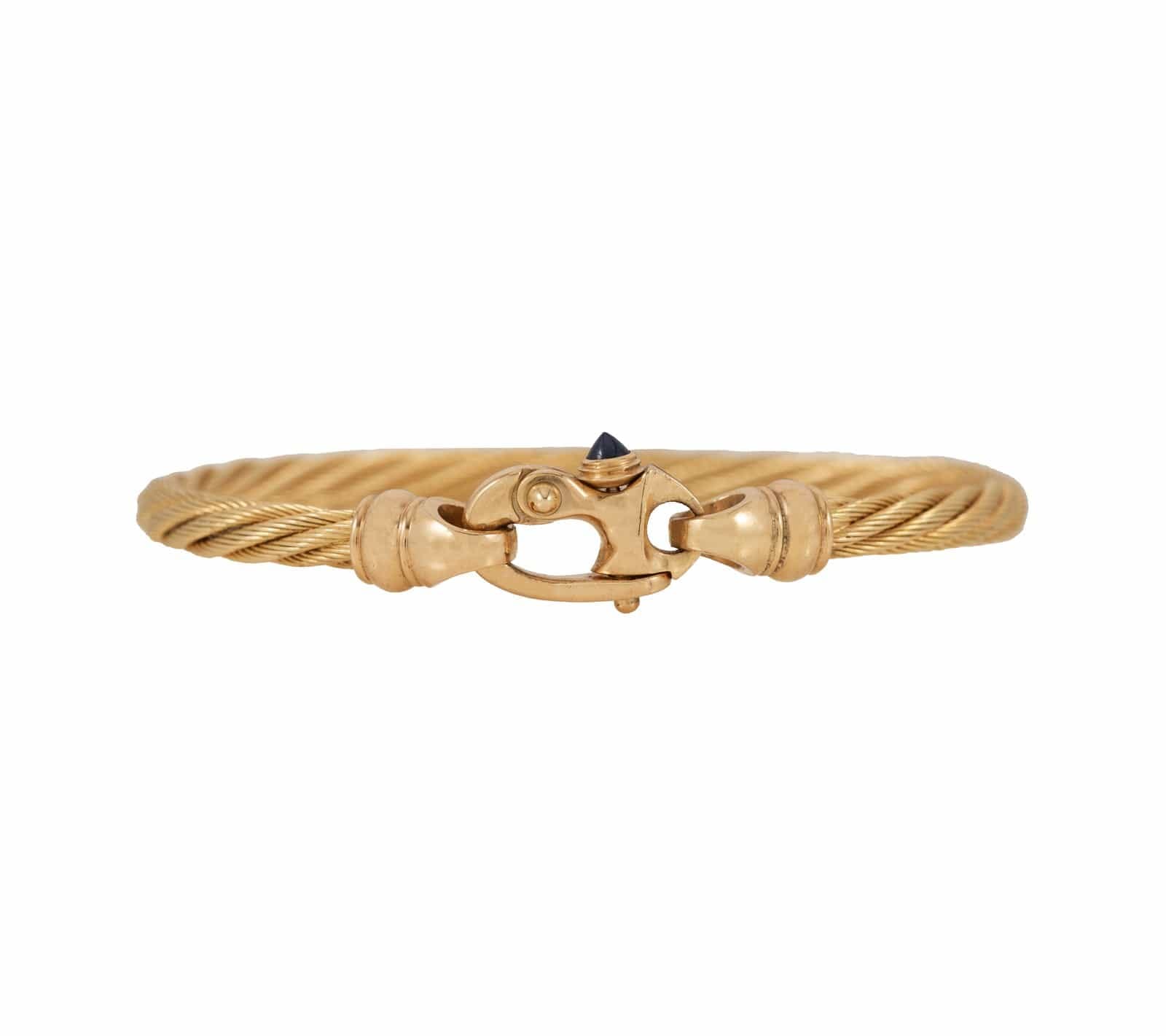 Guy Beard Twisted Rope Sapphire Cabochon Bangle Bracelet in 14K