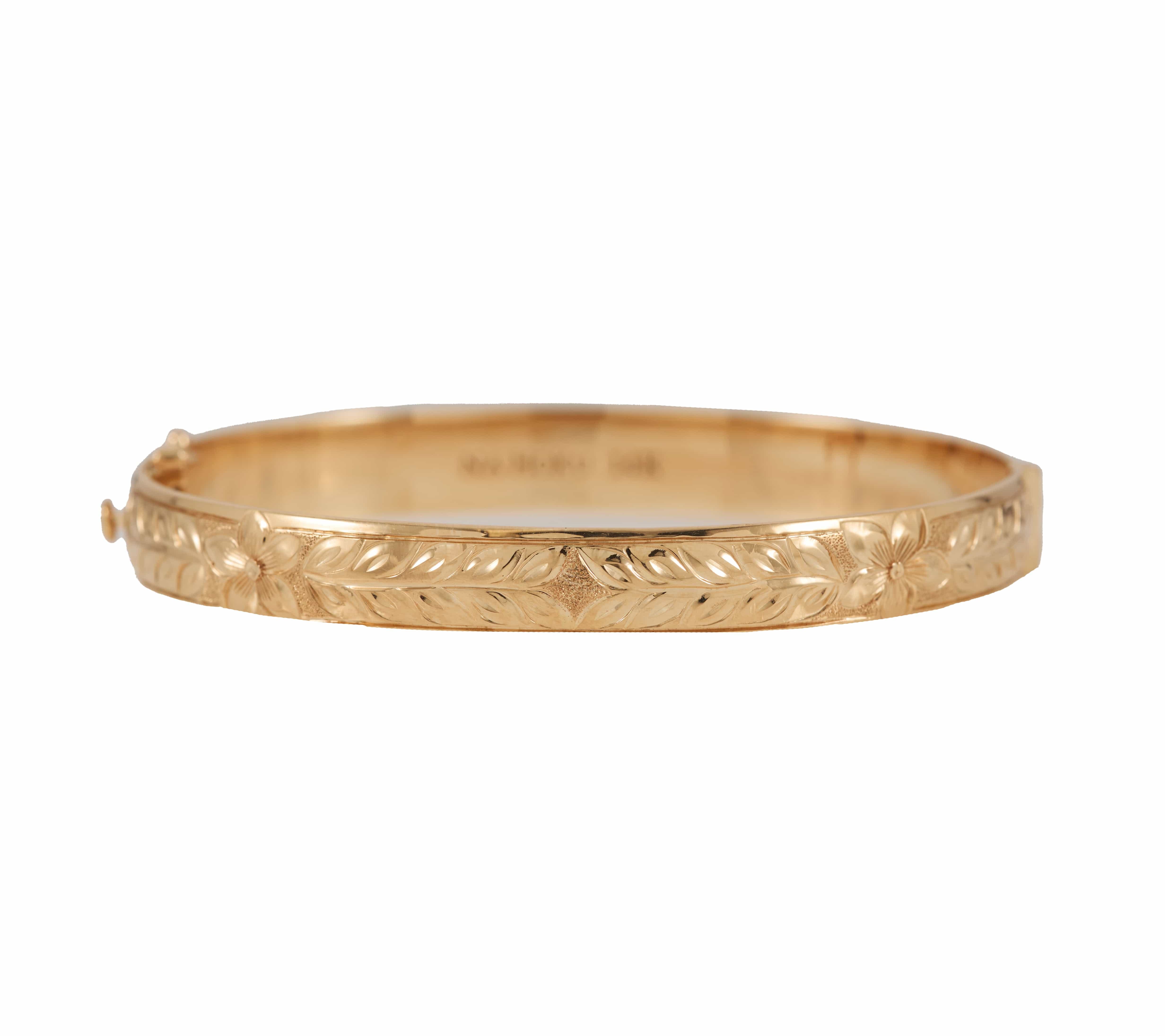 Na Hoku Polished Plumeria Engraved Bangle Bracelet in 14K