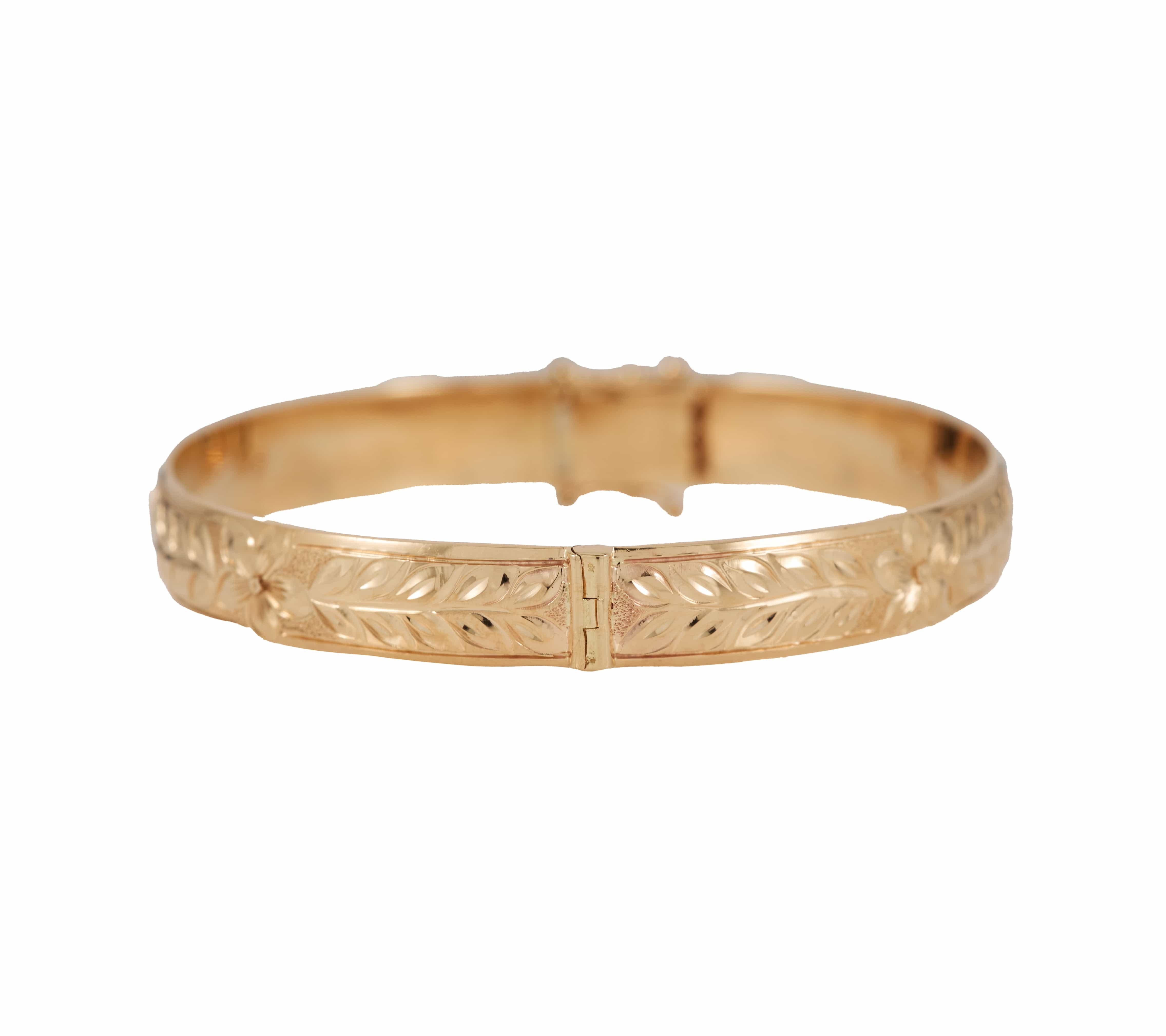 Na Hoku Polished Plumeria Engraved Bangle Bracelet in 14K
