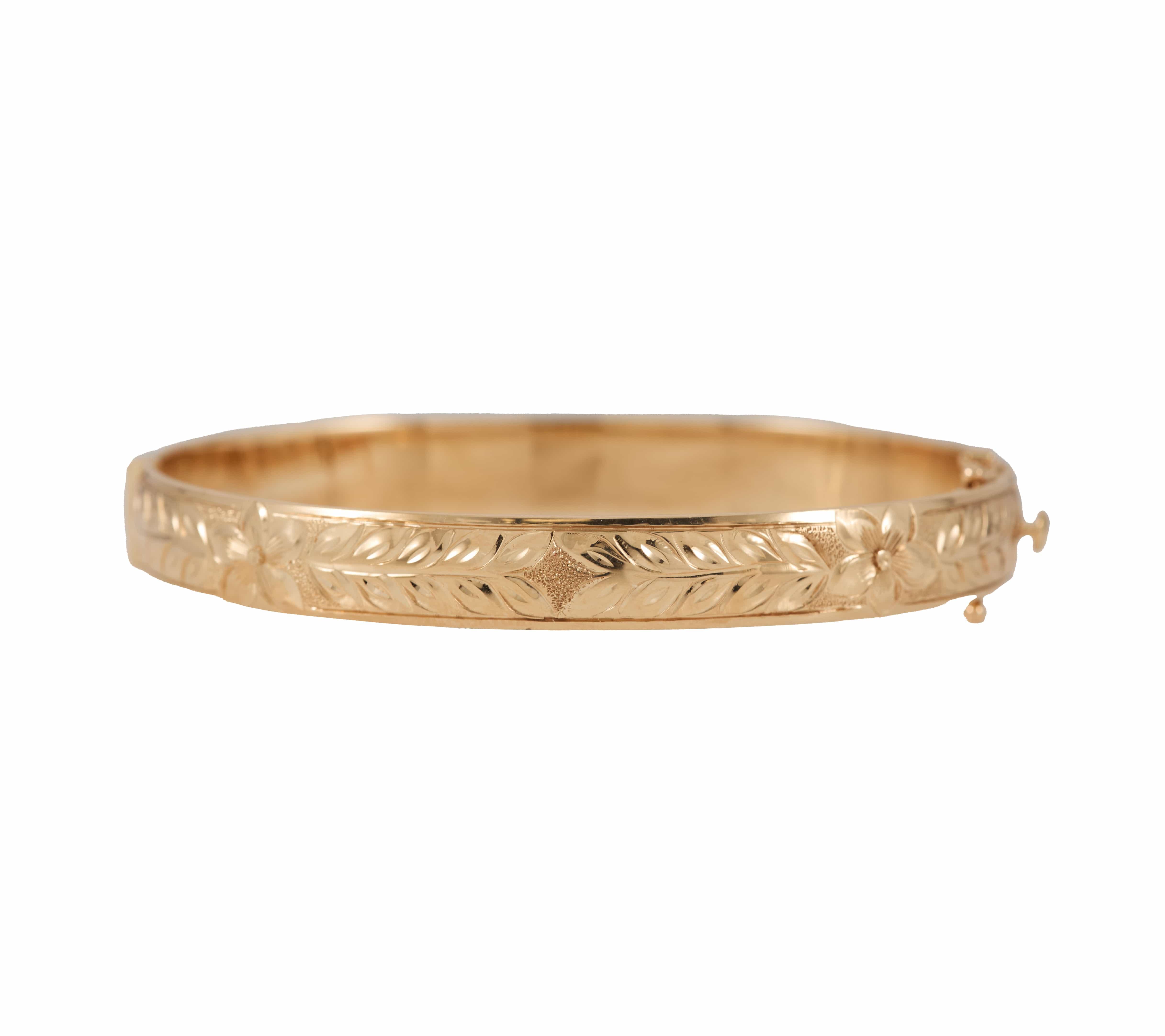 Na Hoku Polished Plumeria Engraved Bangle Bracelet in 14K