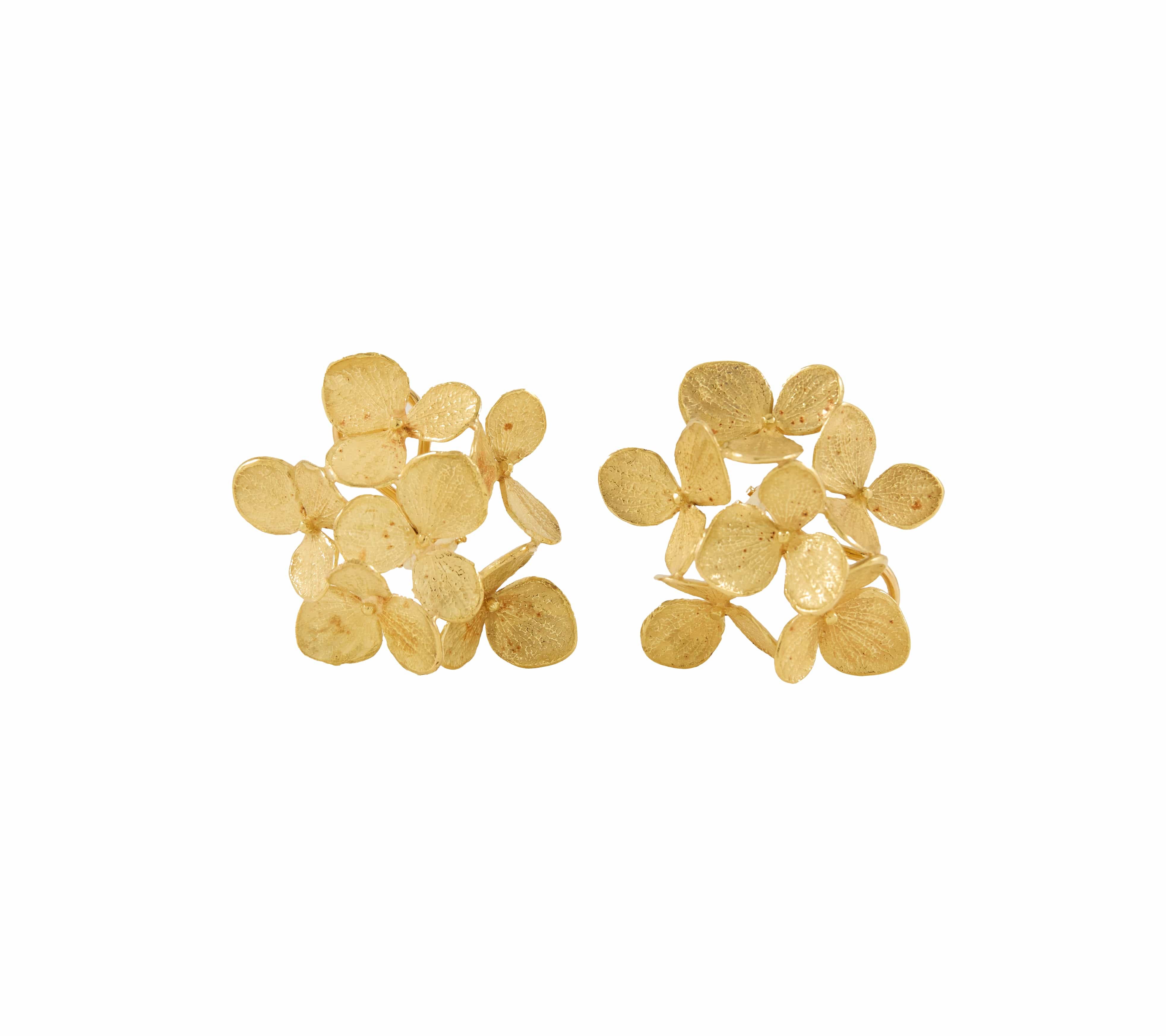John Iversen Six Part Large Hydrangea Clip On Earrings in 18K