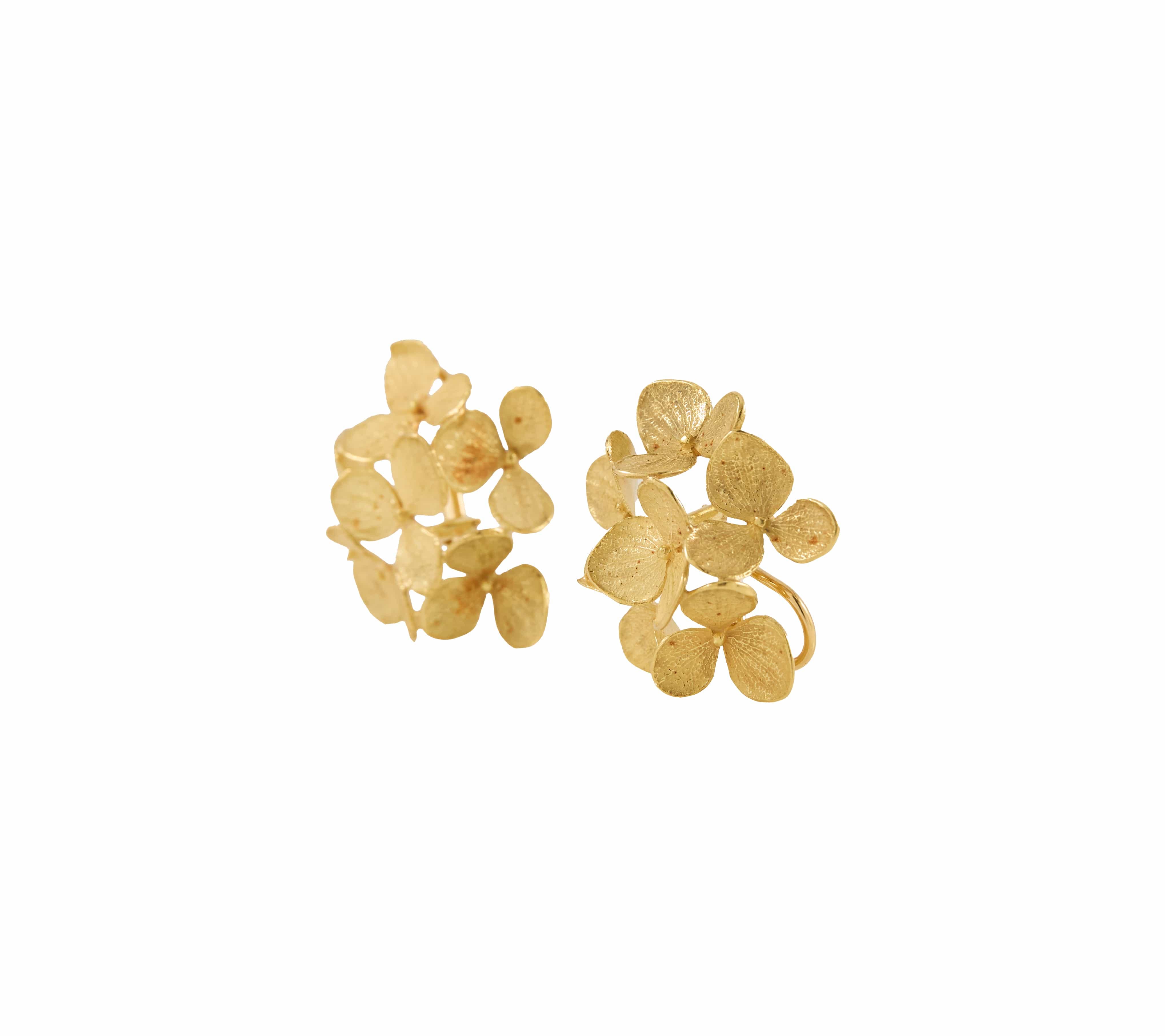 John Iversen Six Part Large Hydrangea Clip On Earrings in 18K