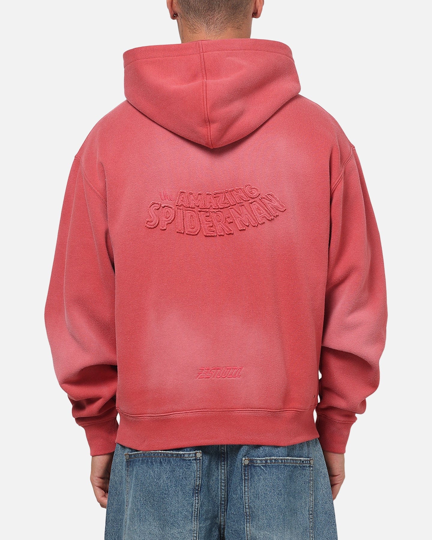 73Studio Marvel Spider-Man Battle Torn Zip Hoodie Washed Red
