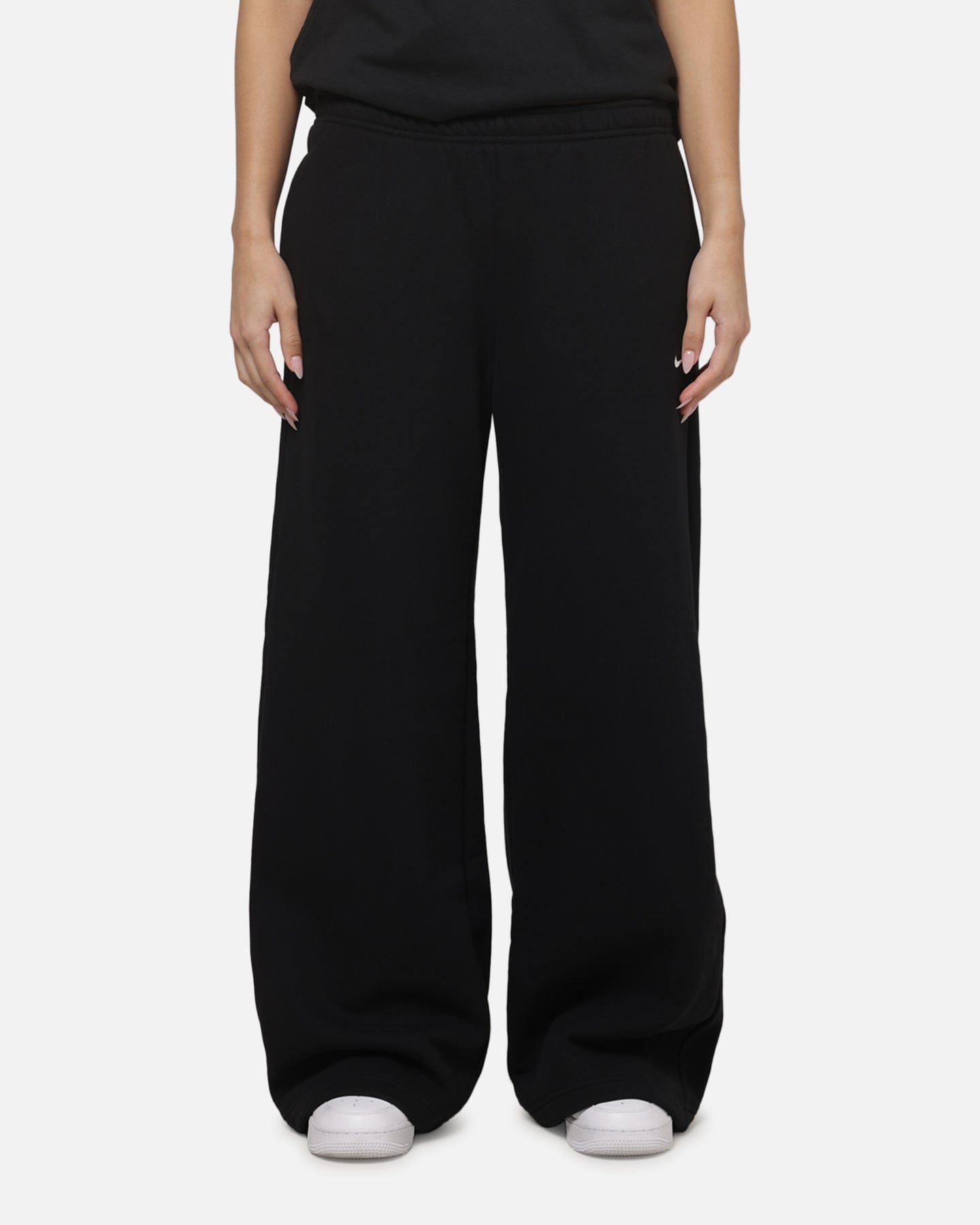 Nike Women's Studio Fleece Medium Weight Mid-Rise Wide-Leg Pants Black