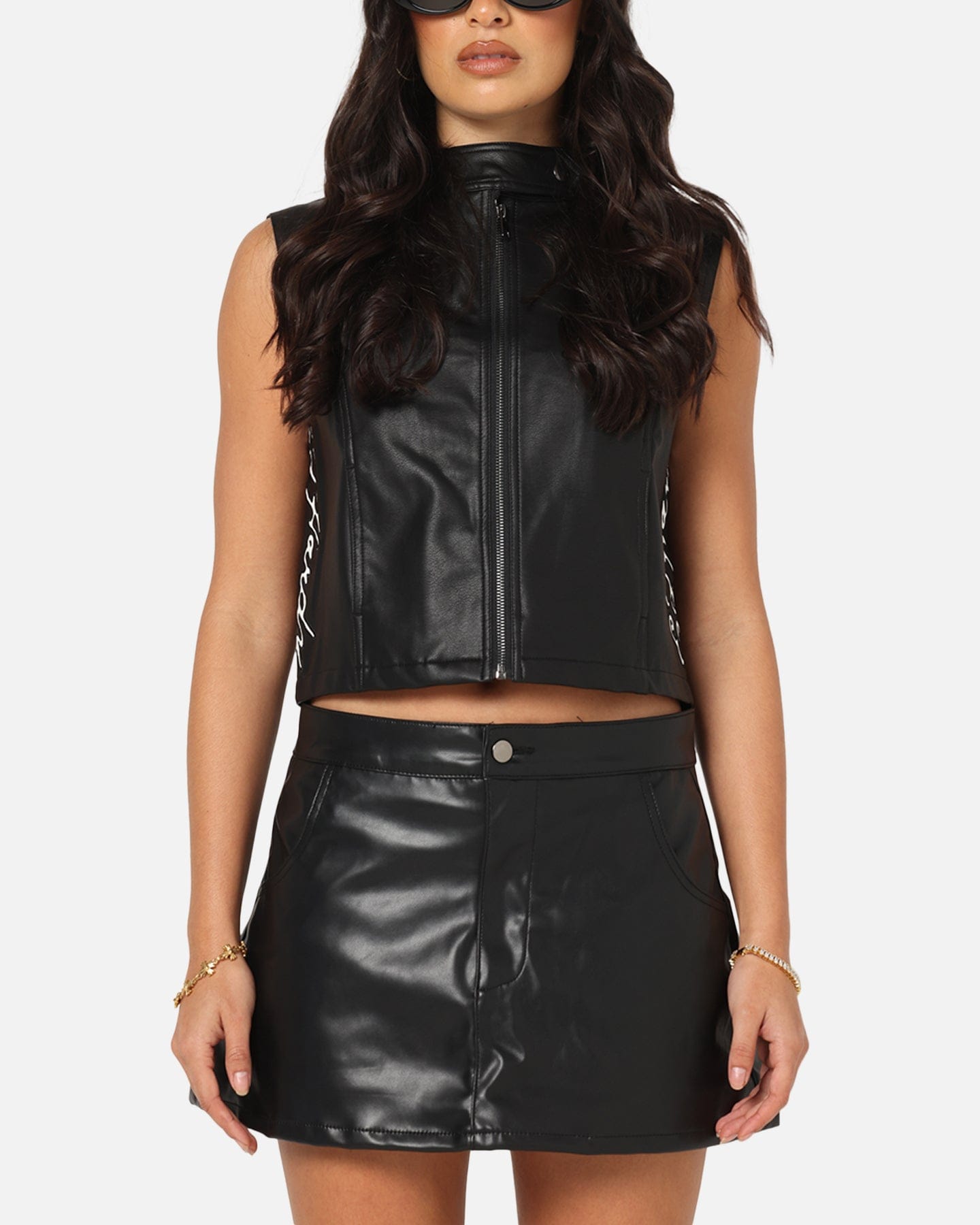 Ed Hardy Women's Vegan Leather Biker Vest Black