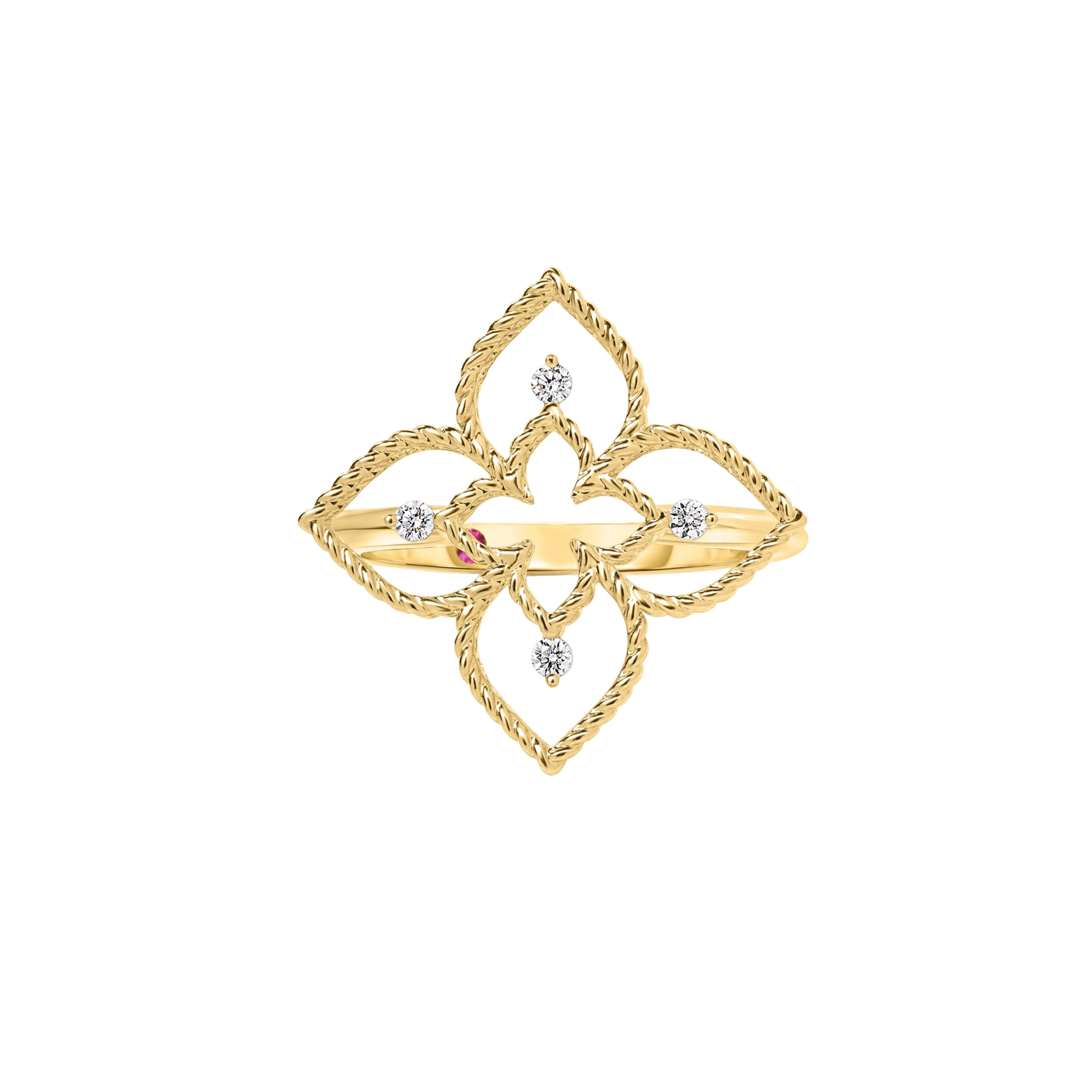Roberto Coin 18k Yellow Gold Princess Flower Small Open Frame Diamond Ring