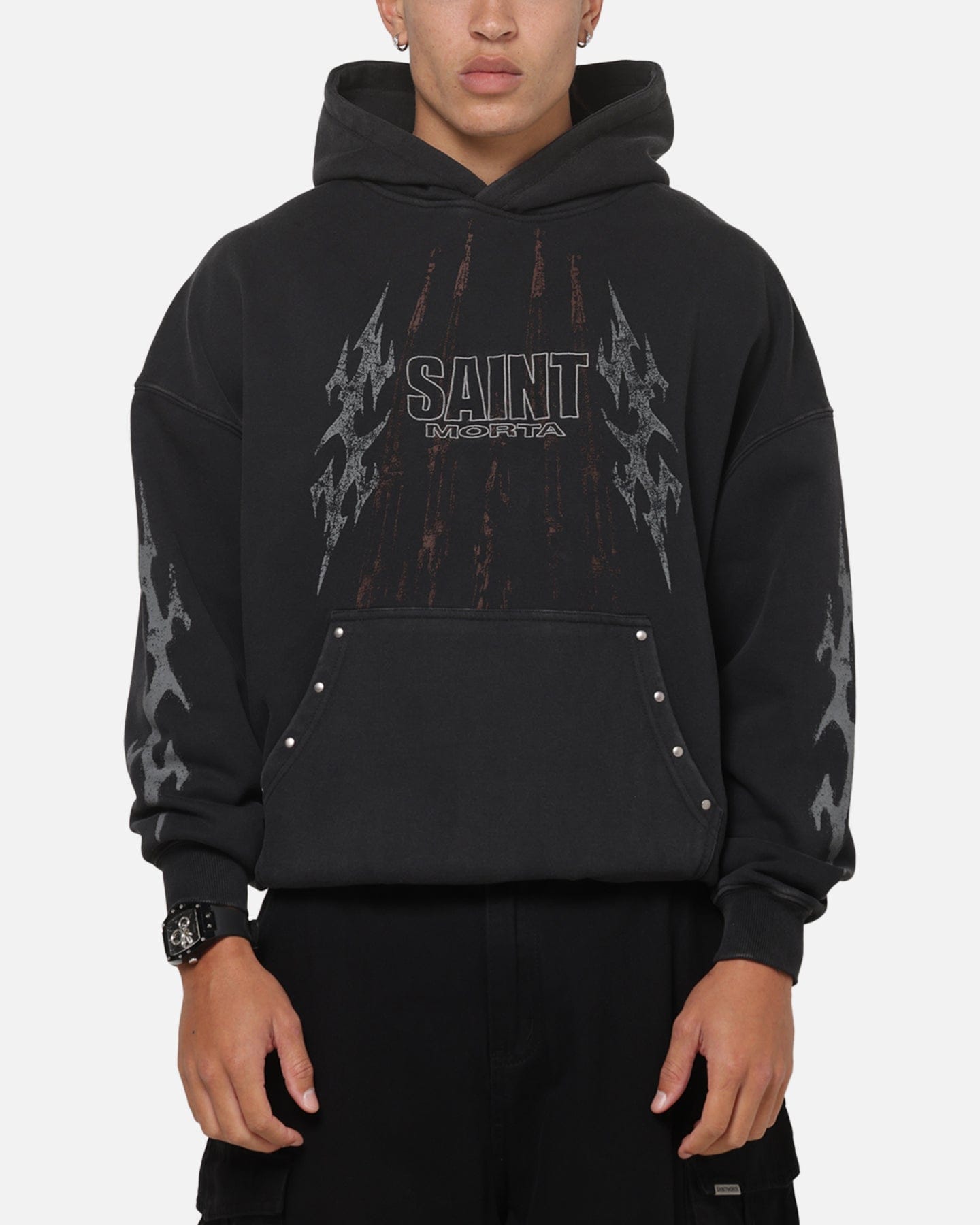 Saint Morta Worldwide Boxy Hoodie Washed Black