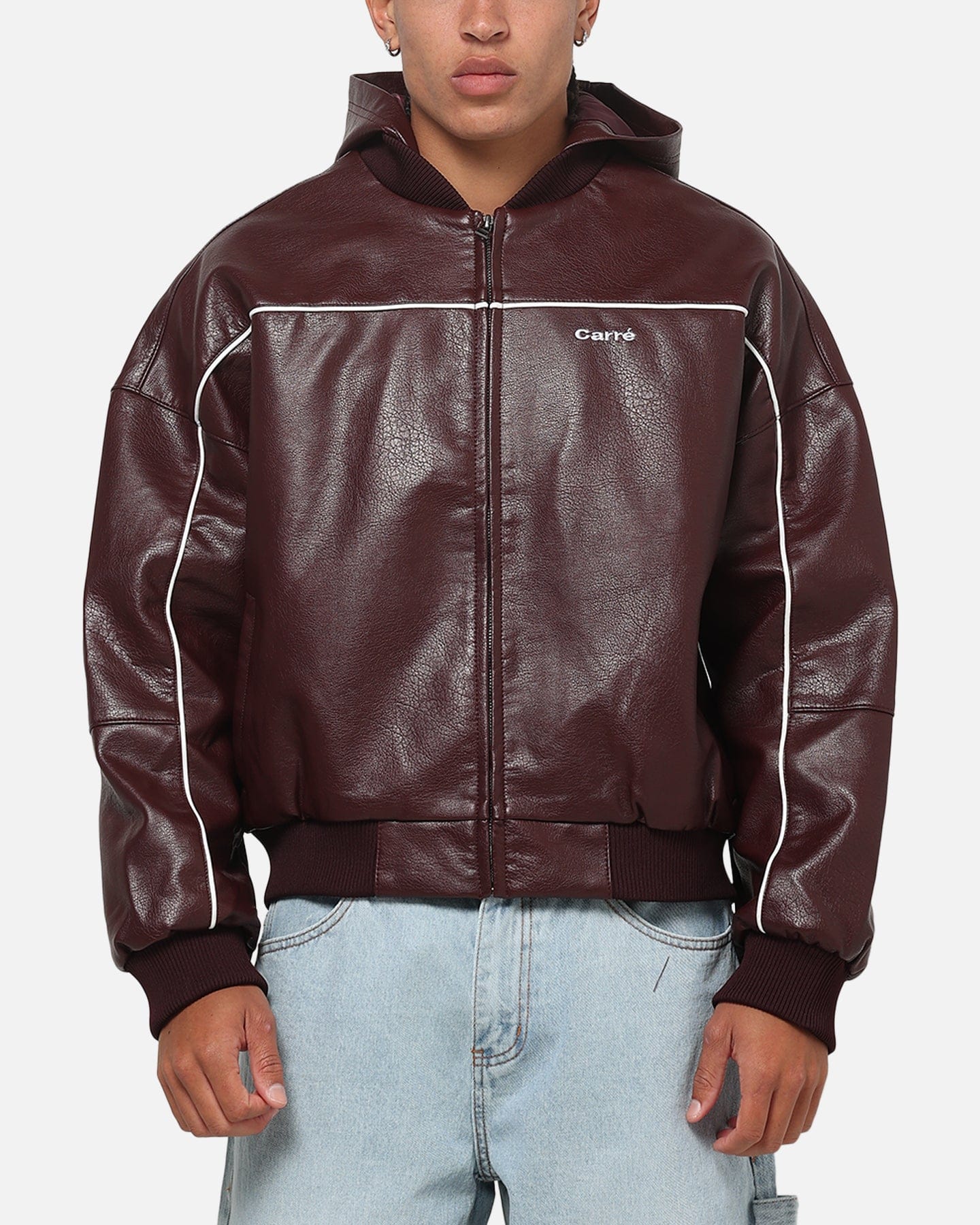 Carre Velocity Vegan Leather Bomber Jacket Burgundy