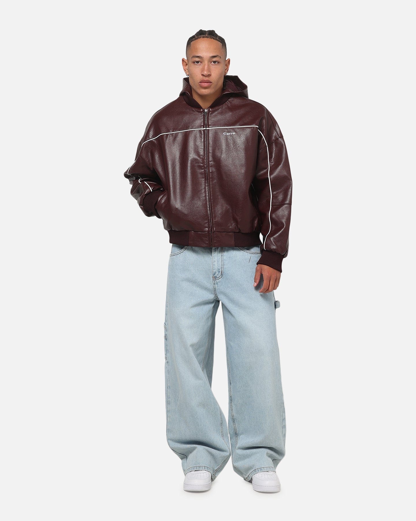 Carre Velocity Vegan Leather Bomber Jacket Burgundy