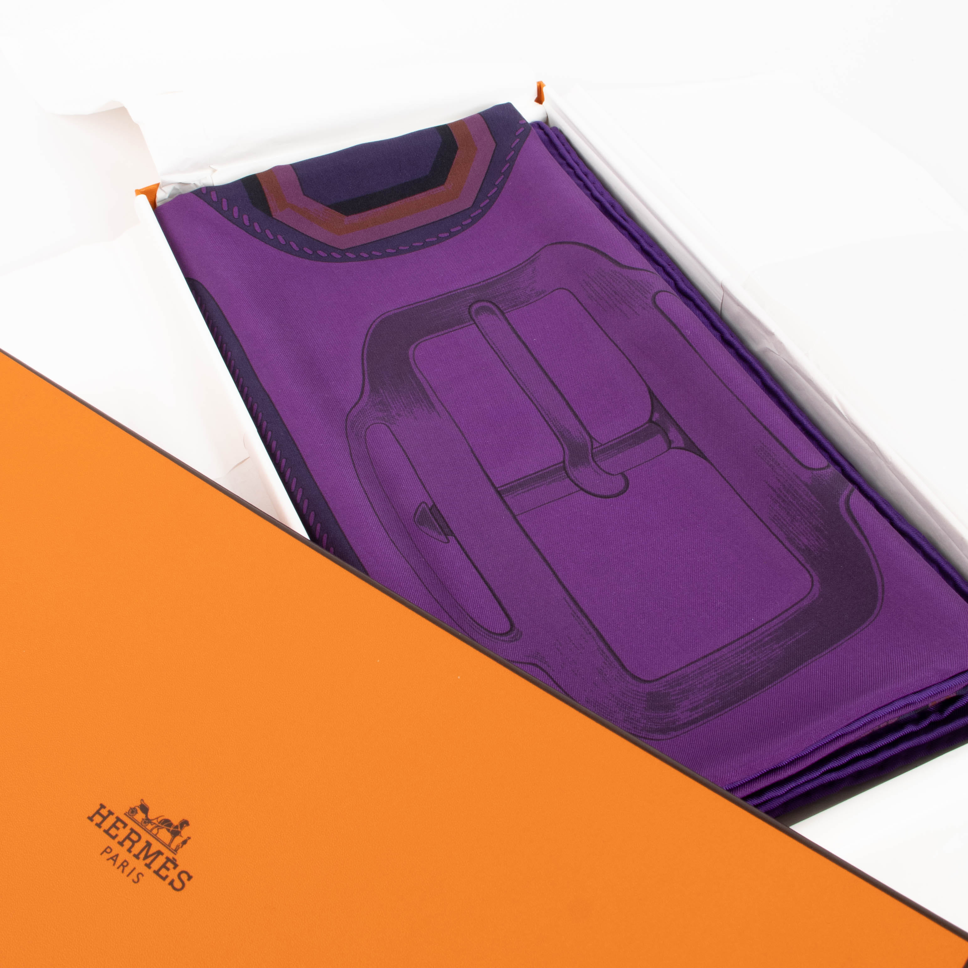 Hermès Purple Surteint Bouclerie d'Attelage Silk 140 Scarf