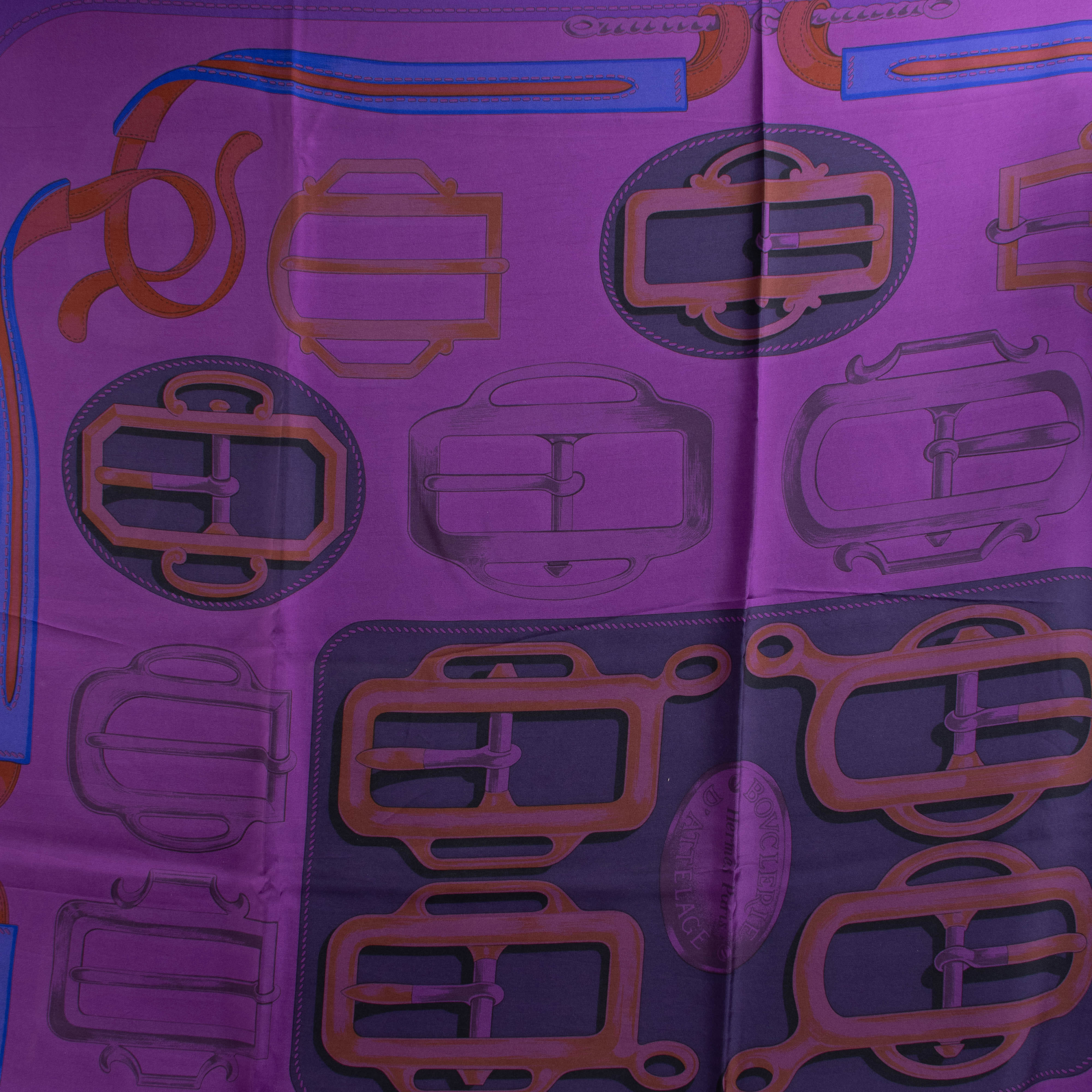 Hermès Purple Surteint Bouclerie d'Attelage Silk 140 Scarf