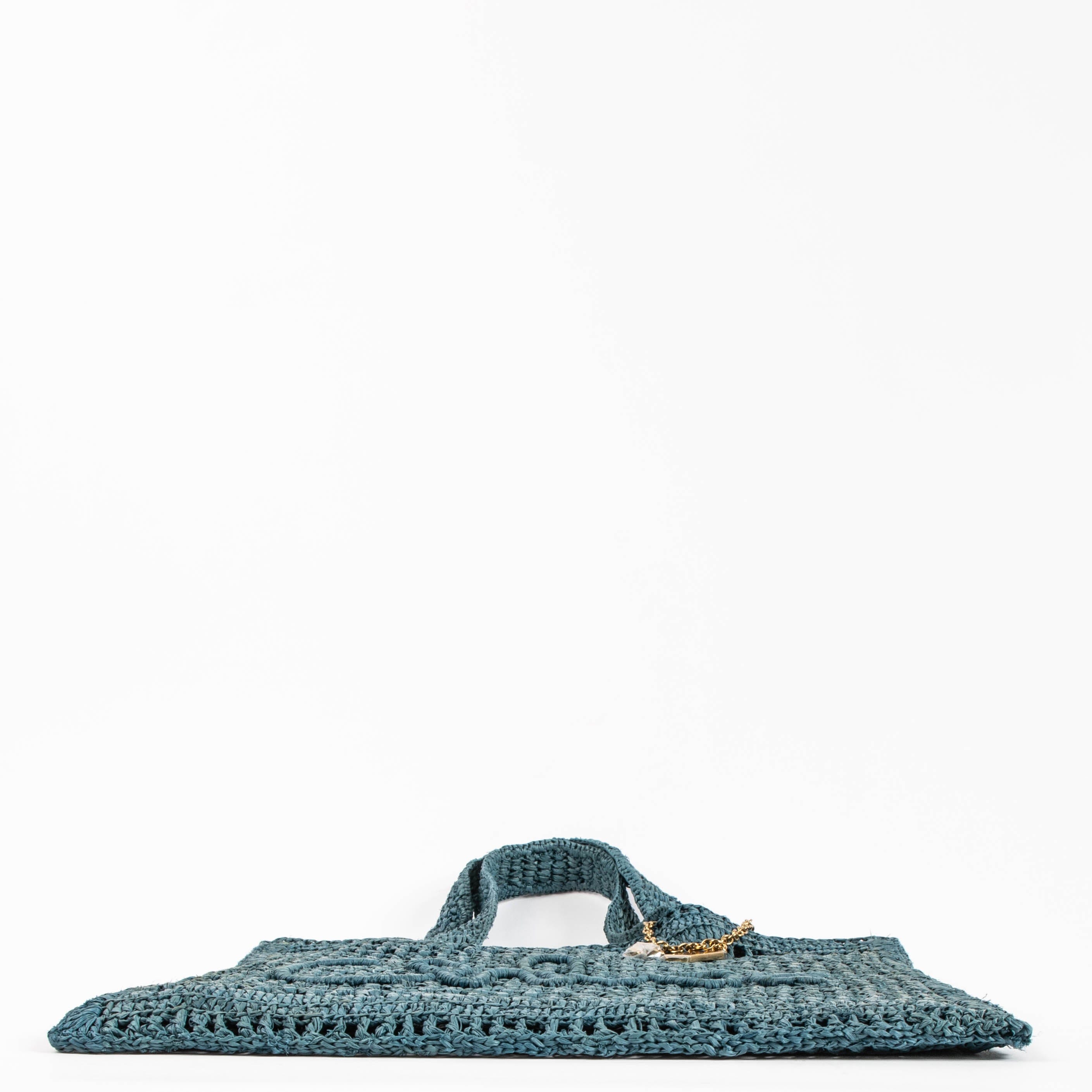 Chloé Stormy Sea Blue Raffia Summer Banana Tote Bag