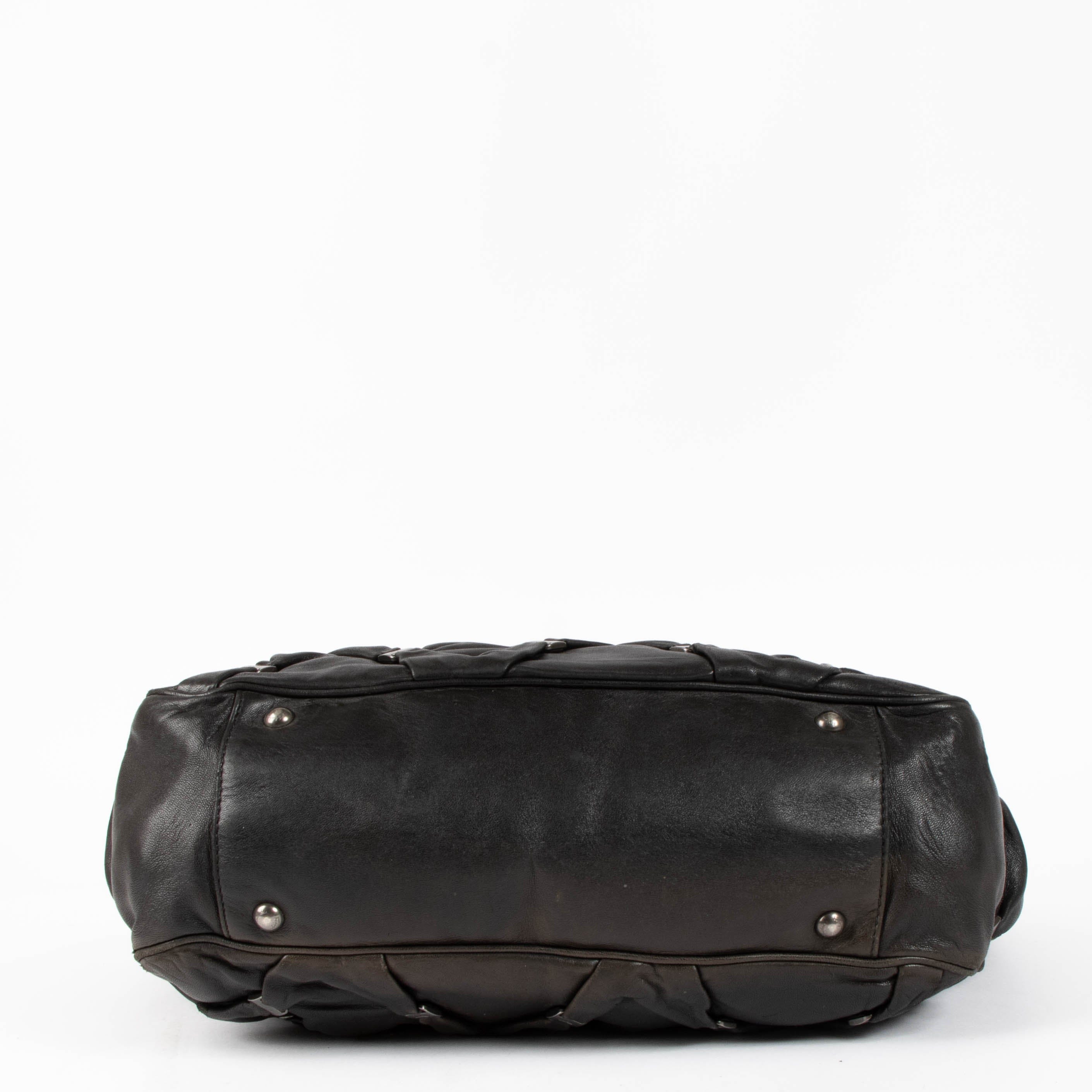 Ferragamo Black Vara Gathered Leather Shopper Bag