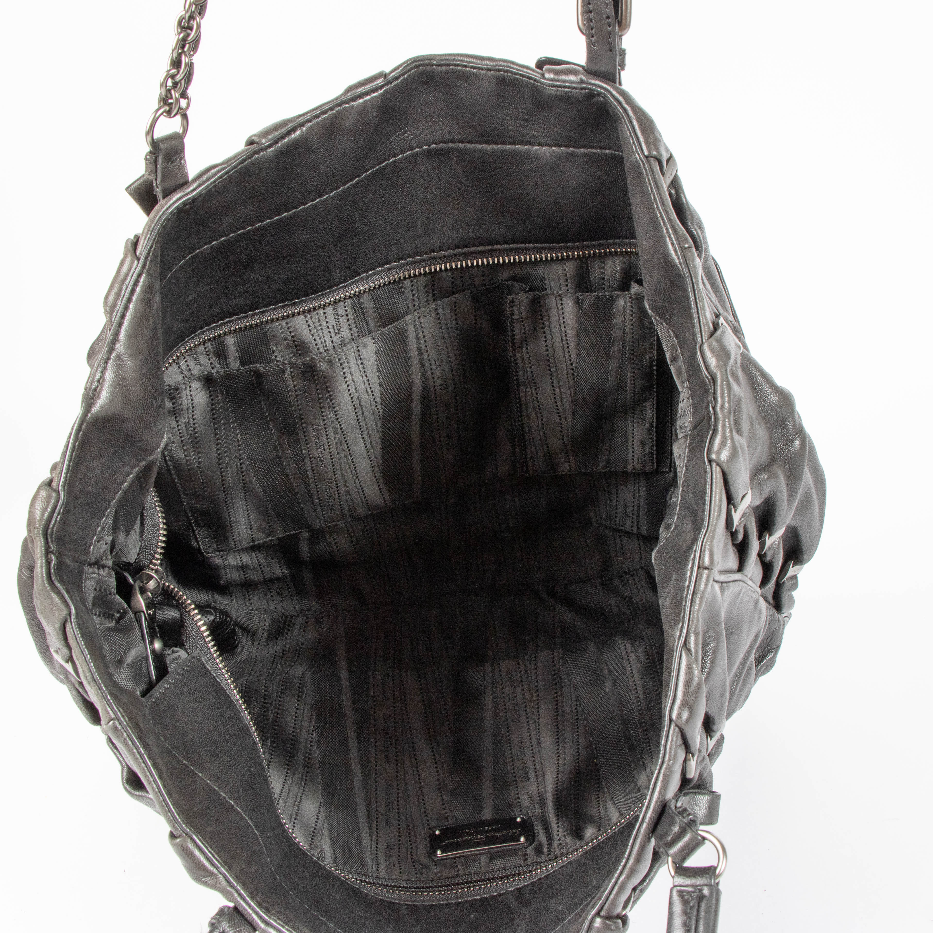 Ferragamo Black Vara Gathered Leather Shopper Bag