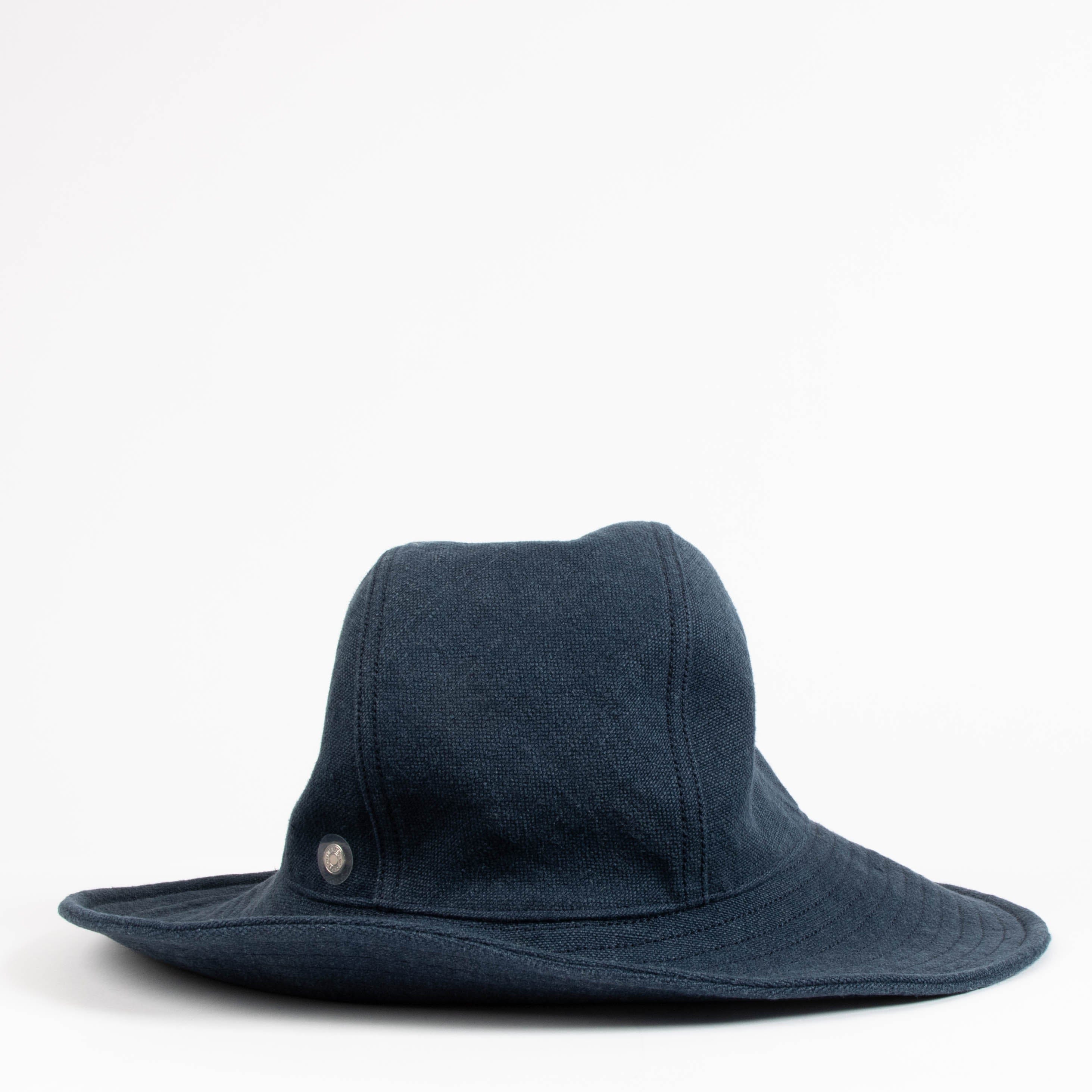 Hermes Dark Petrol Stonewashed Linen Hat