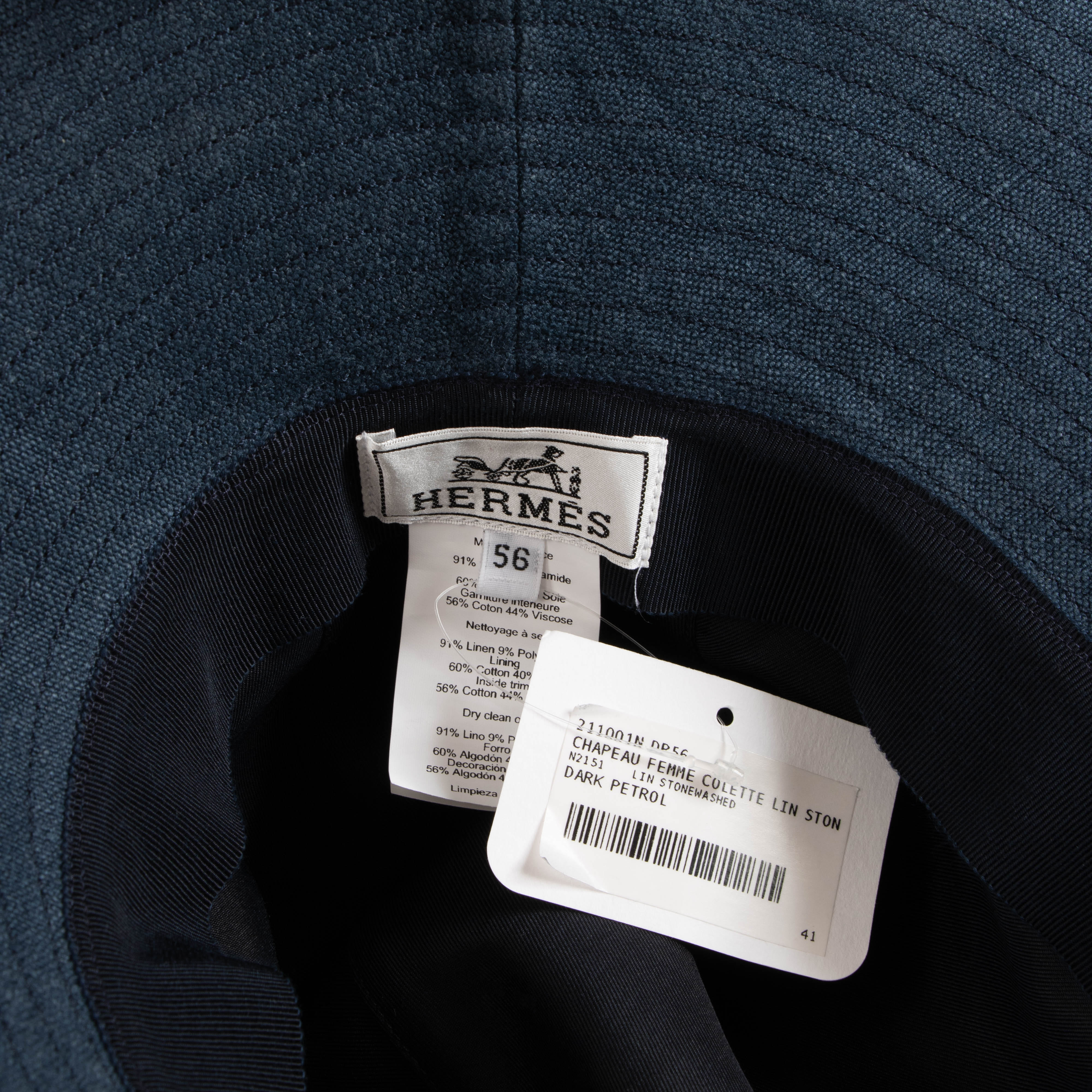 Hermes Dark Petrol Stonewashed Linen Hat